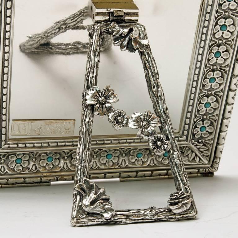 Italian Photo Frame Silver Handmade , Harmony Turquoise In Good Condition For Sale In Sarezzo, IT