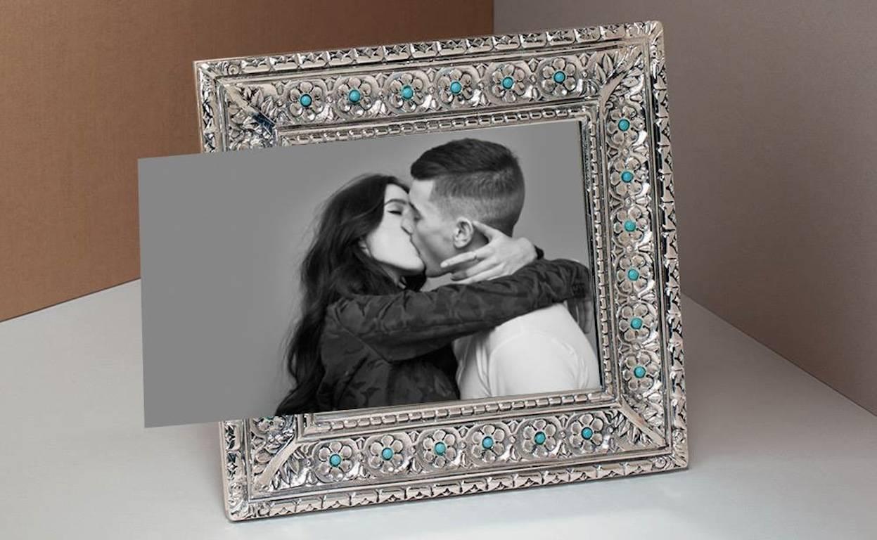 Italian Photo Frame Silver Handmade , Harmony Turquoise For Sale 1