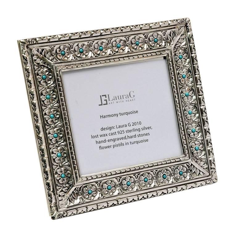 Italian Photo Frame Silver Handmade , Harmony Turquoise
