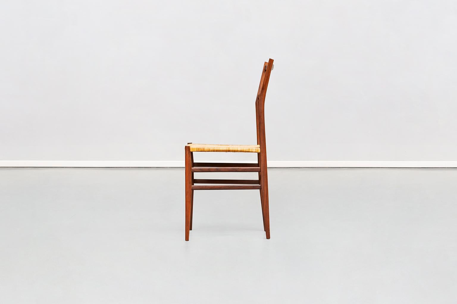 Mid-Century Modern Italian Ash Tree and Straw Seat Leggera Chair by Gio Ponti for Cassina, 1957