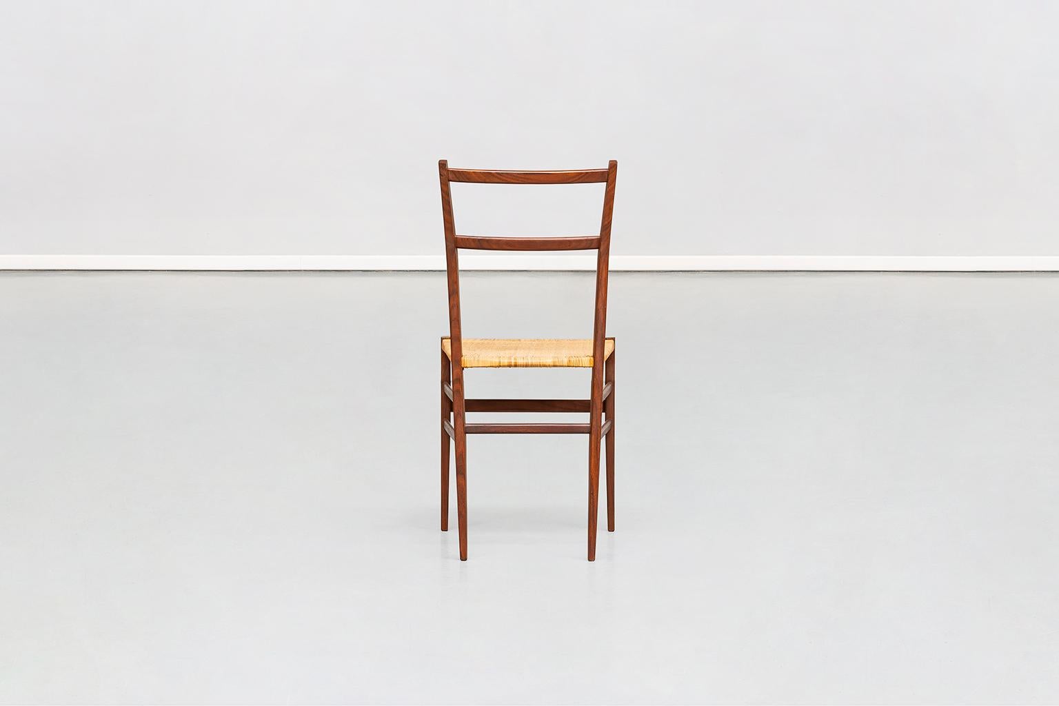 Italian Ash Tree and Straw Seat Leggera Chair by Gio Ponti for Cassina, 1957 In Good Condition In MIlano, IT