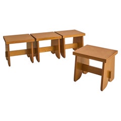 Italian Ash Wood Stool, 1960s - 4 Available