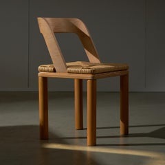 Italian Ashwood and Wicker Chair with Curved Backrest