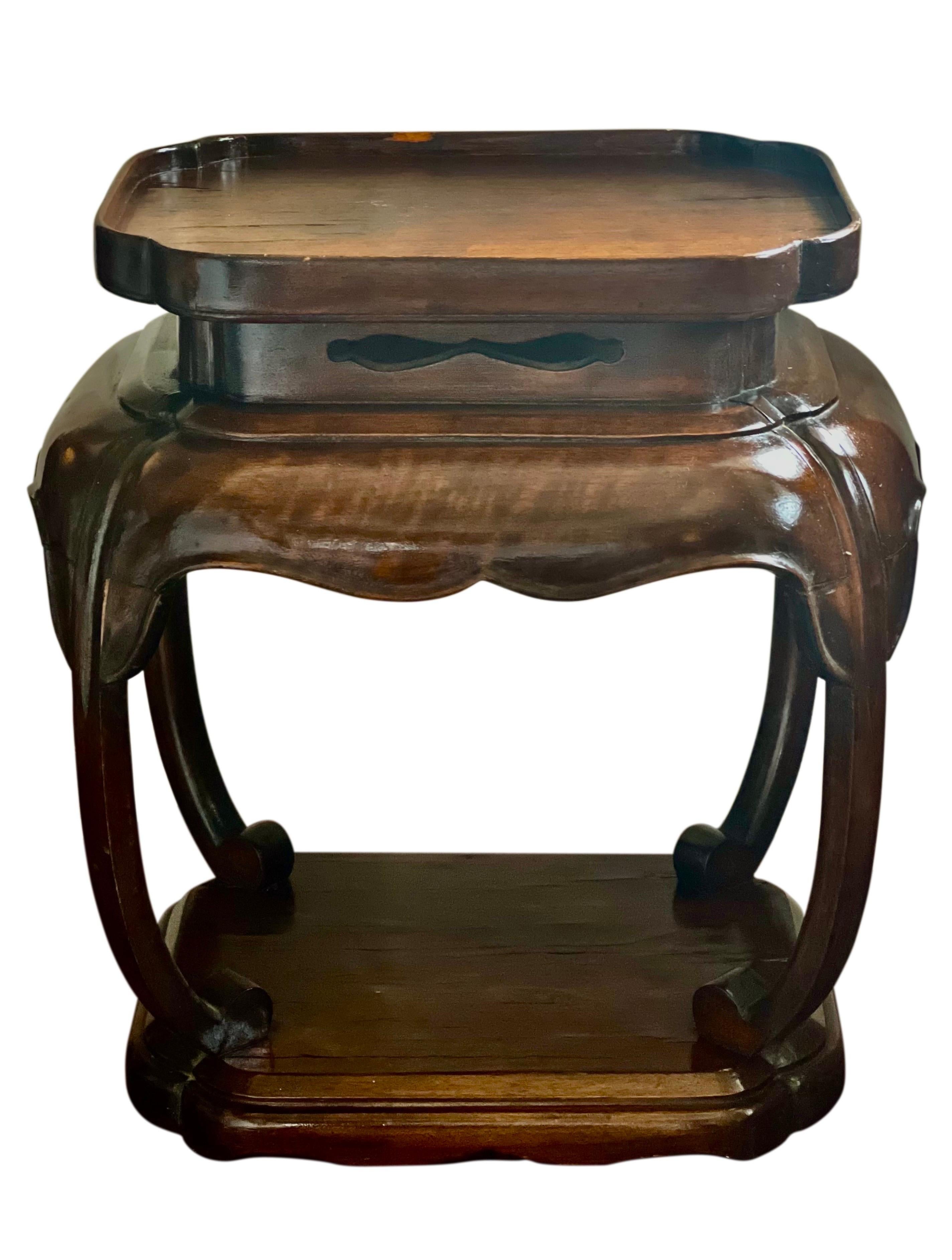 Lacquered Italian Asian Inspired Mahogany Low Side Table or Plant Stand For Sale