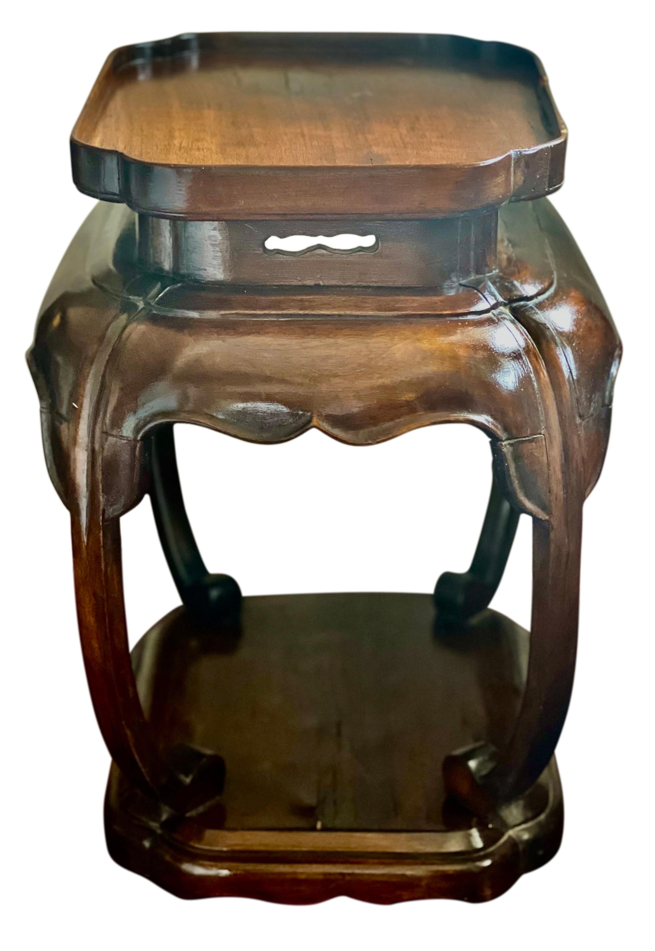 Mid-20th Century Italian Asian Inspired Mahogany Low Side Table or Plant Stand For Sale