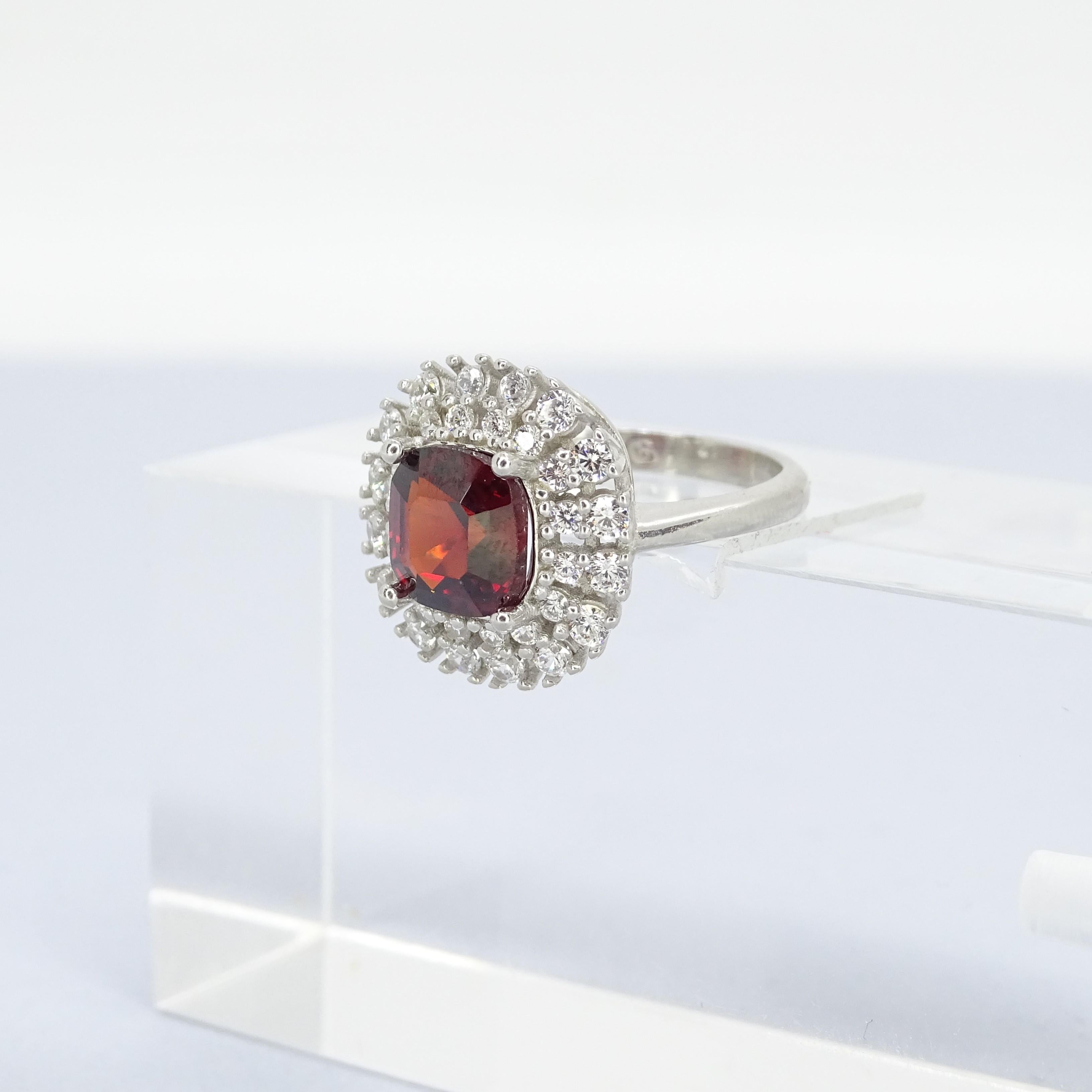 Italian Asscher cut  ruby  silver zircon engagement ring For Sale 3