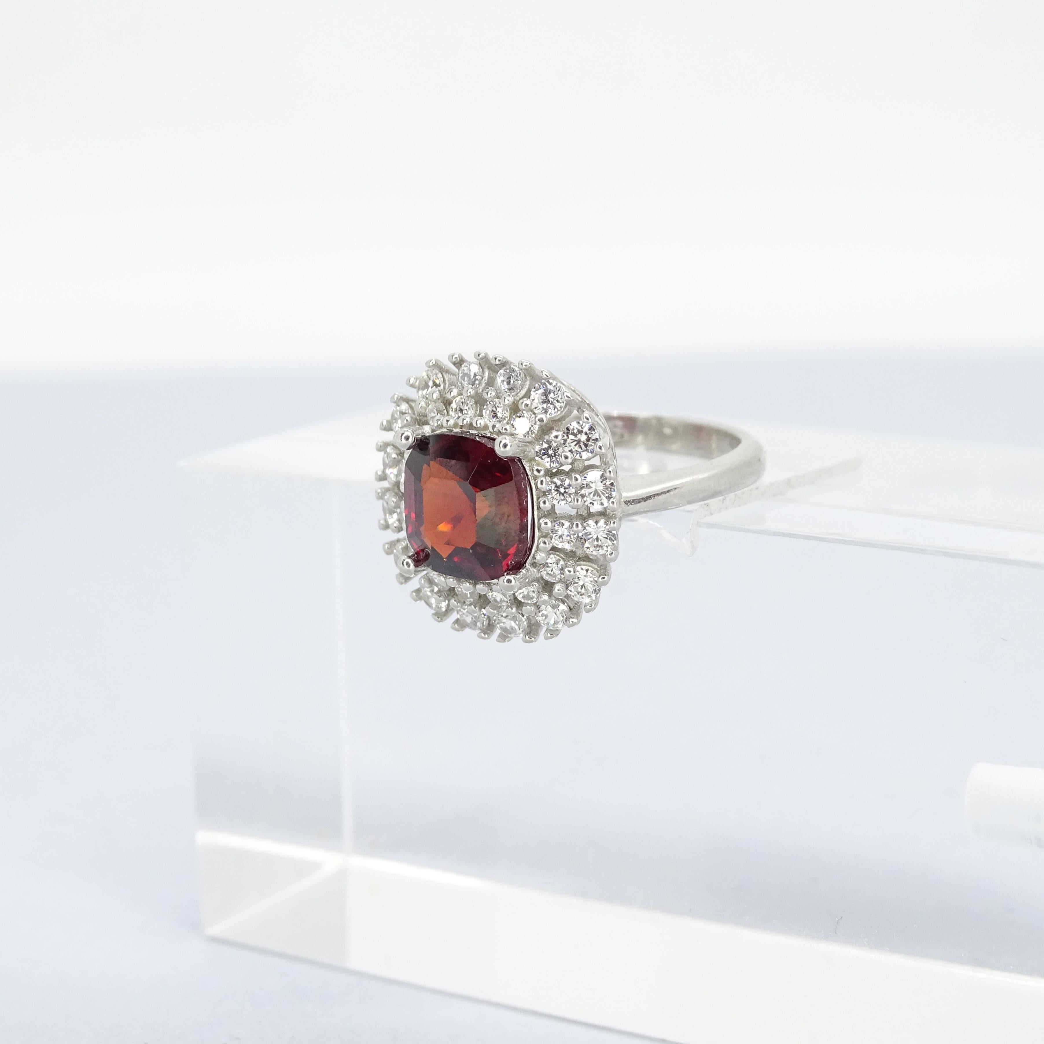 Italian Asscher cut  ruby  silver zircon engagement ring For Sale 4