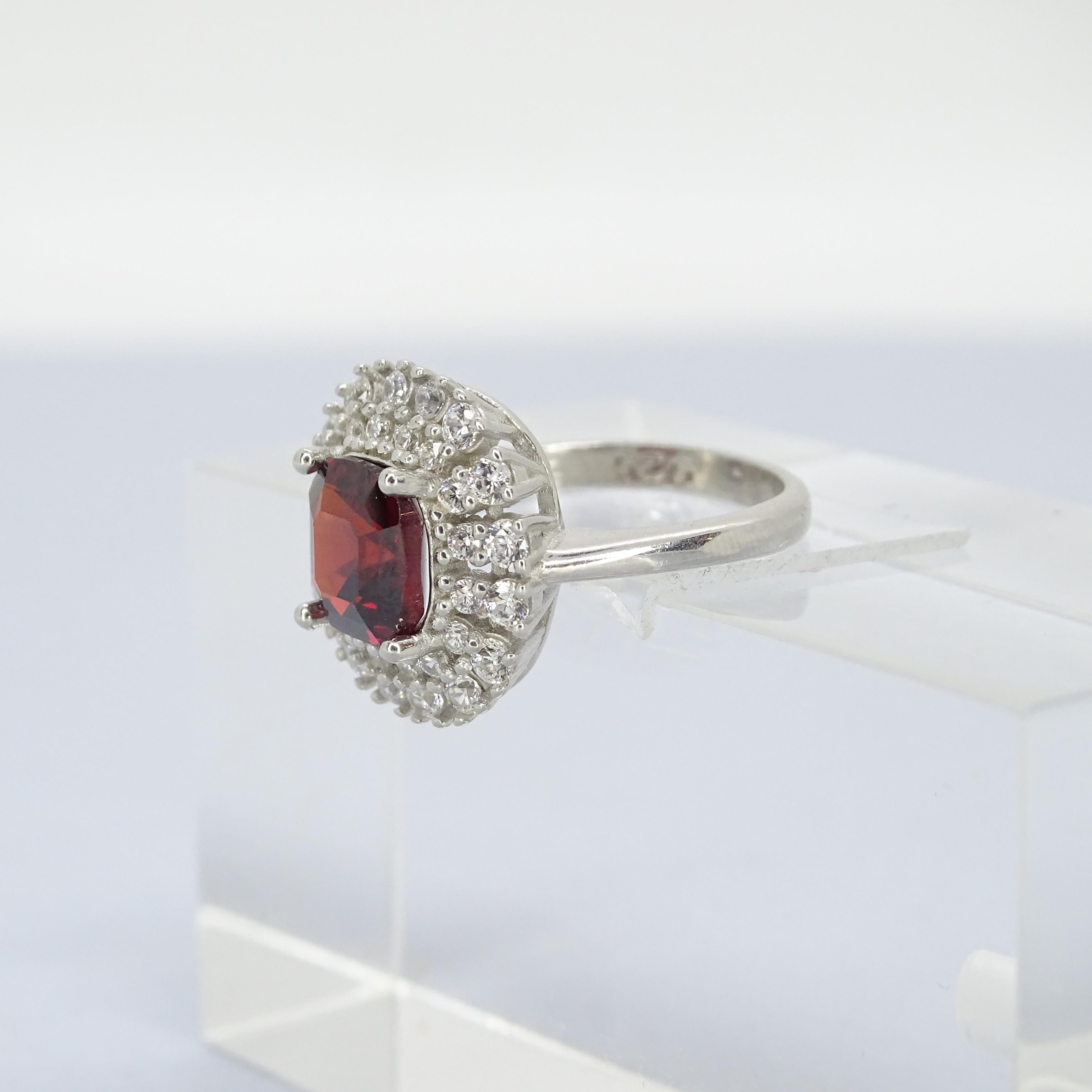 Italian Asscher cut  ruby  silver zircon engagement ring For Sale 5