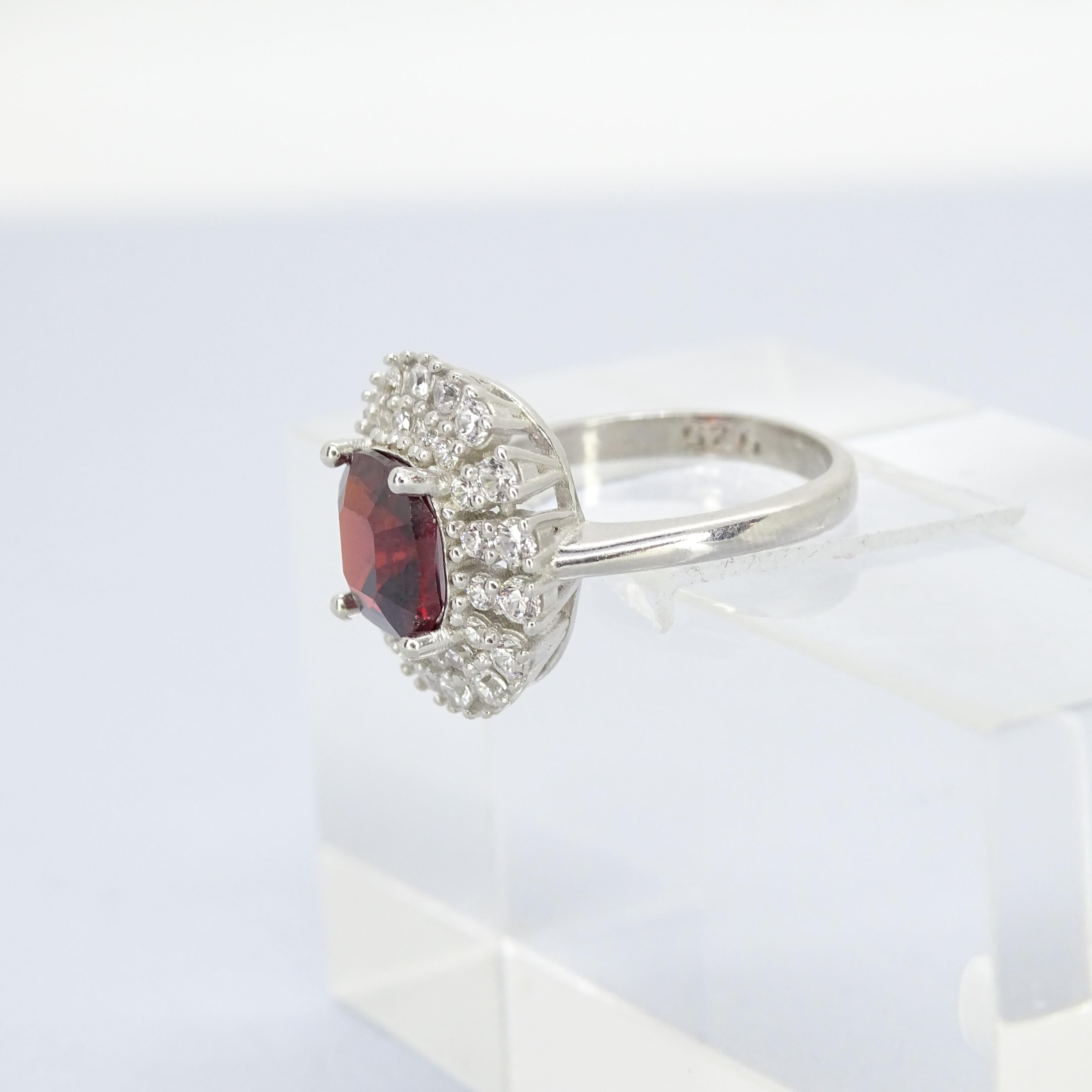 Italian Asscher cut  ruby  silver zircon engagement ring For Sale 6