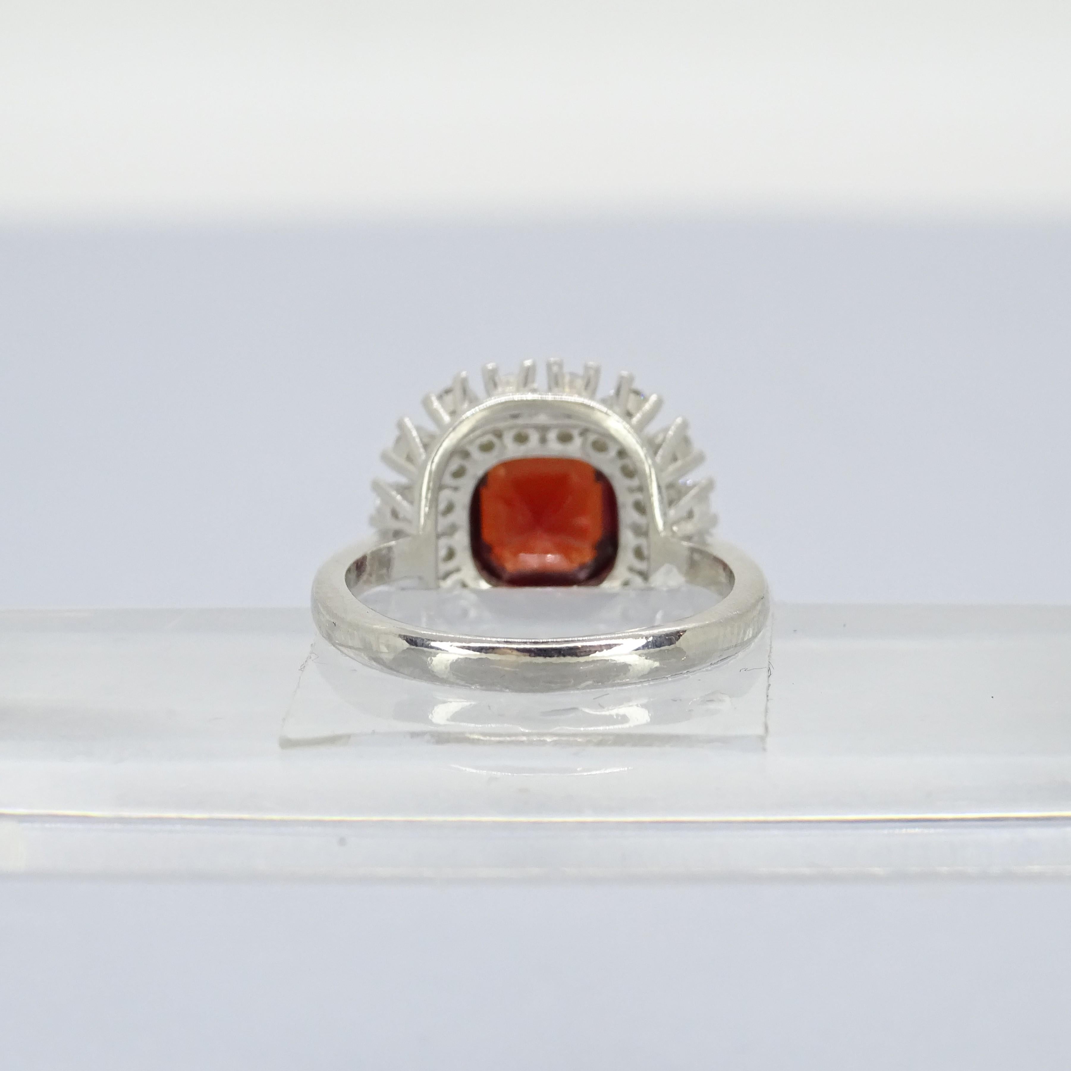 Italian Asscher cut  ruby  silver zircon engagement ring For Sale 7