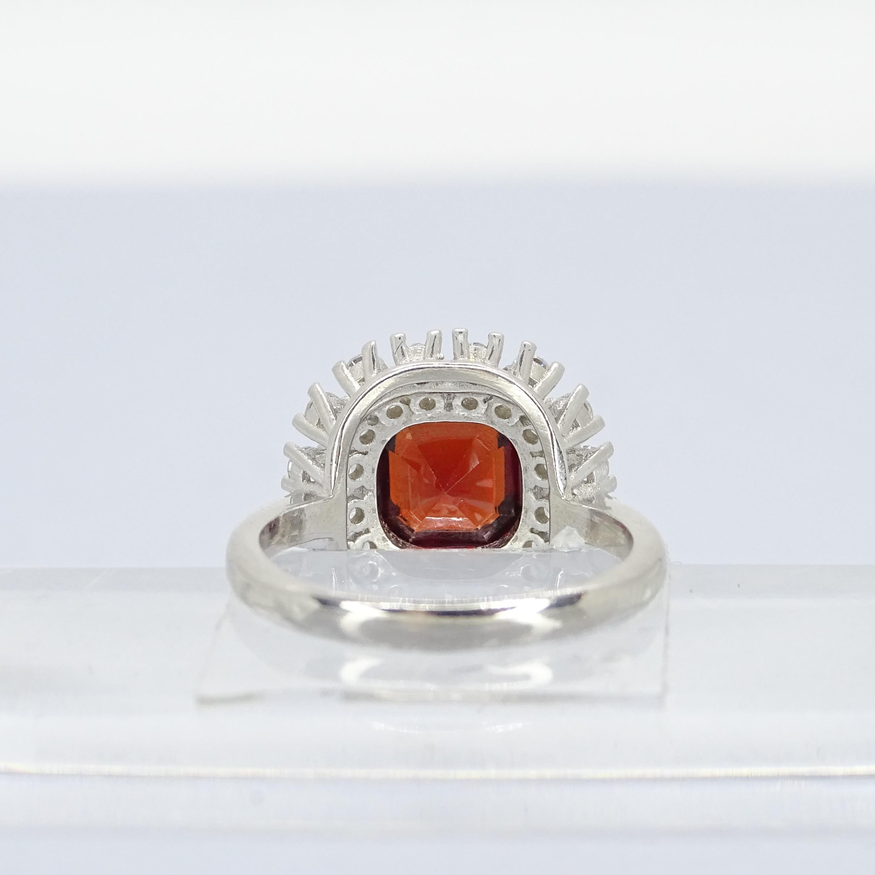 Italian Asscher cut  ruby  silver zircon engagement ring For Sale 8