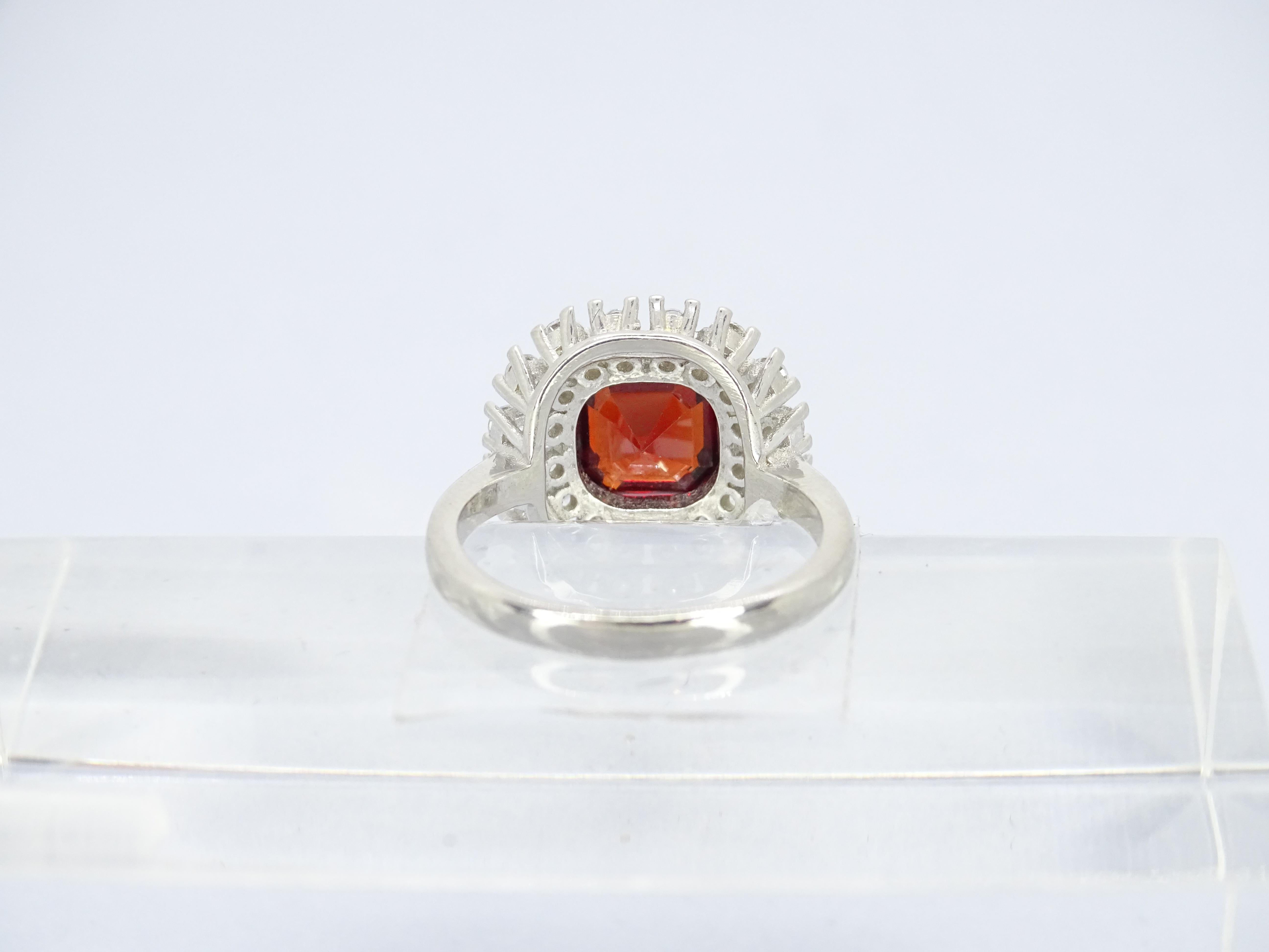 Italian Asscher cut  ruby  silver zircon engagement ring For Sale 9