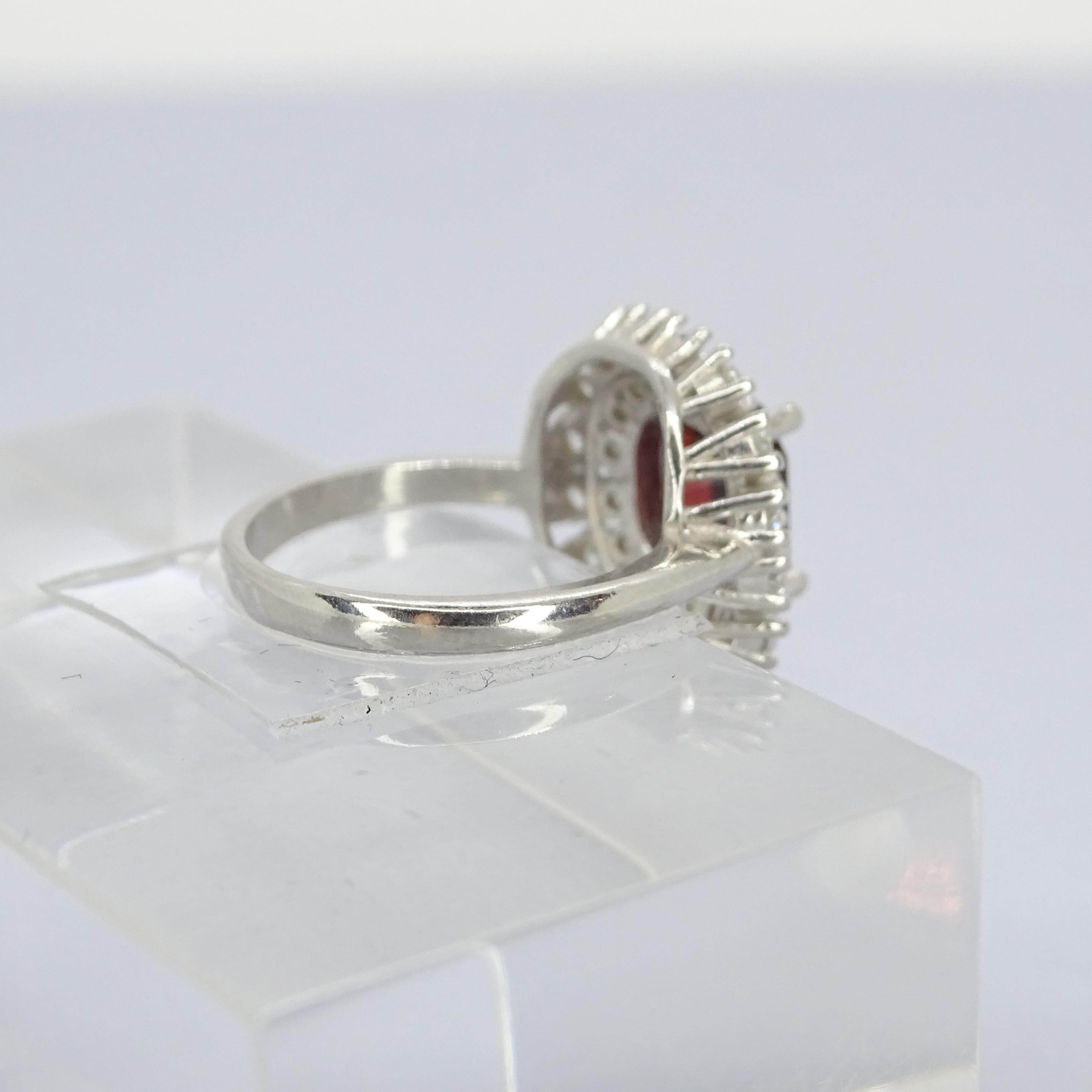 Italian Asscher cut  ruby  silver zircon engagement ring For Sale 10
