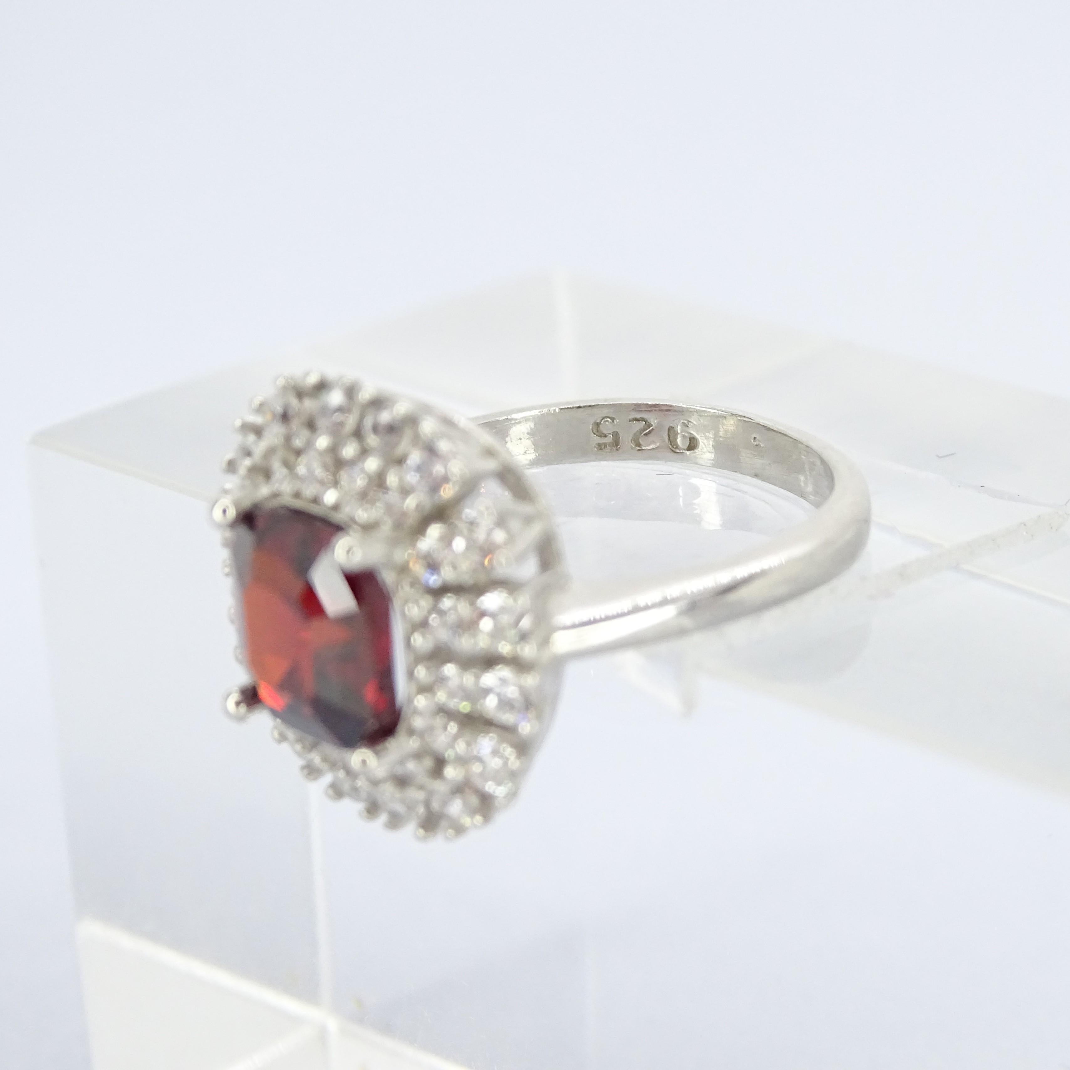 Italian Asscher cut  ruby  silver zircon engagement ring For Sale 12