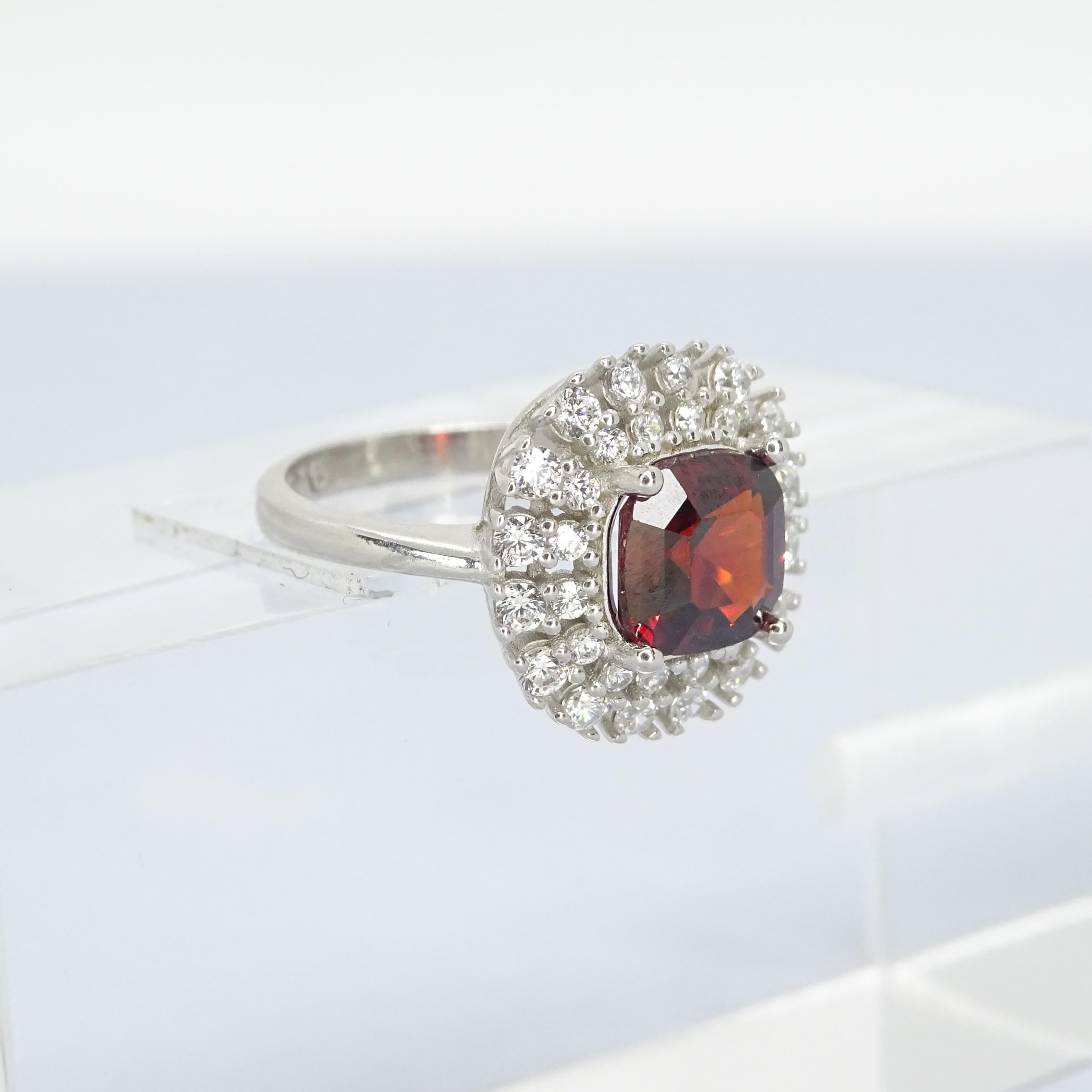 Italian Asscher cut  ruby  silver zircon engagement ring For Sale 13