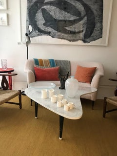 Italian Asymmetric, White Marble Coffee Table with Black Marble Legs, 1980s