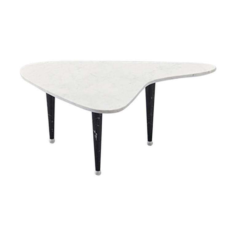 Italian Asymmetric, White Marble Coffee Table with Black Marble Legs, 1980s For Sale