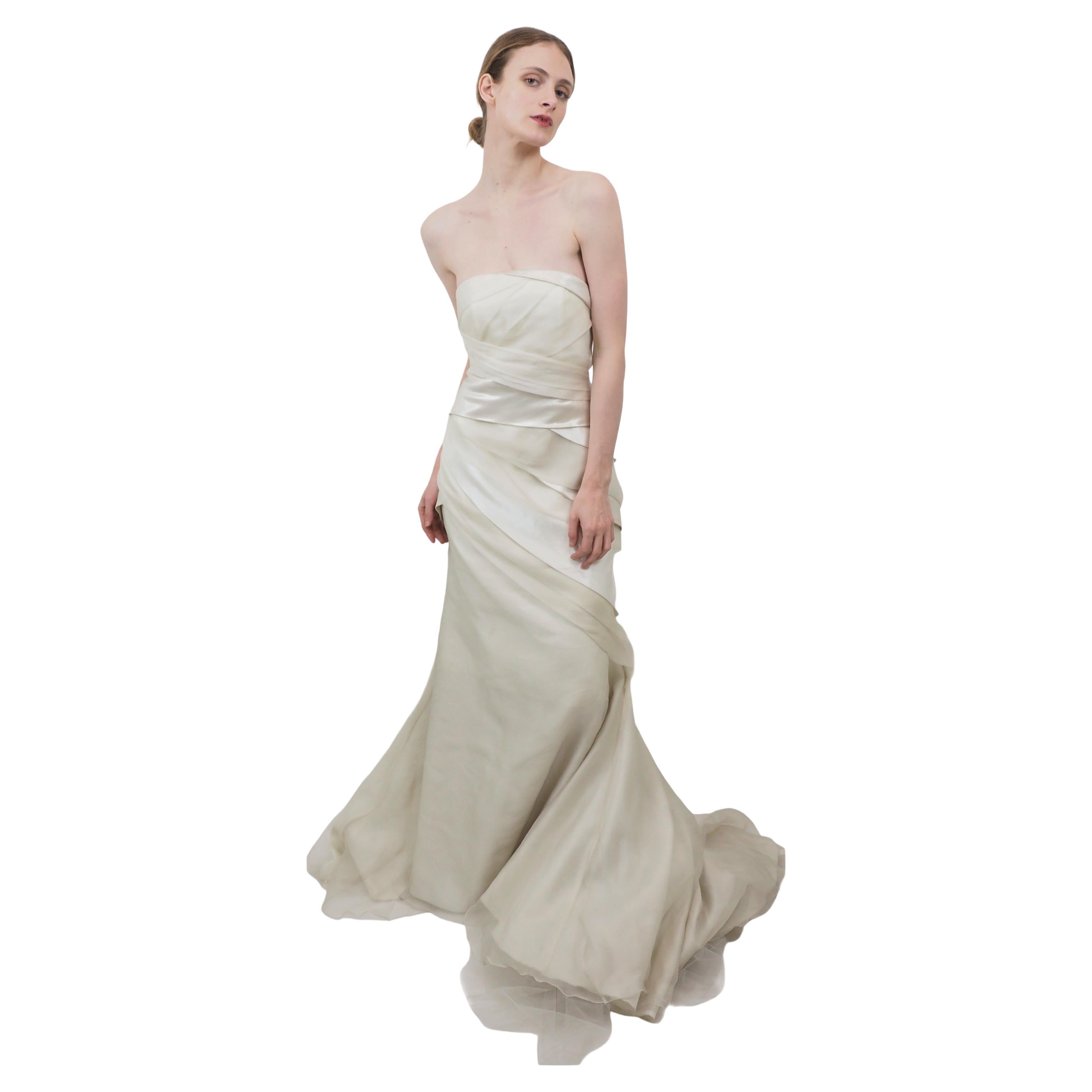Italian Atelier Strapless Ruffled Gown For Sale