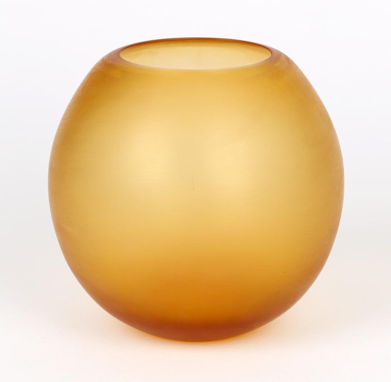 Blown Glass Italian Attributed Stylish Corroso Amber Glass Signed Vase For Sale