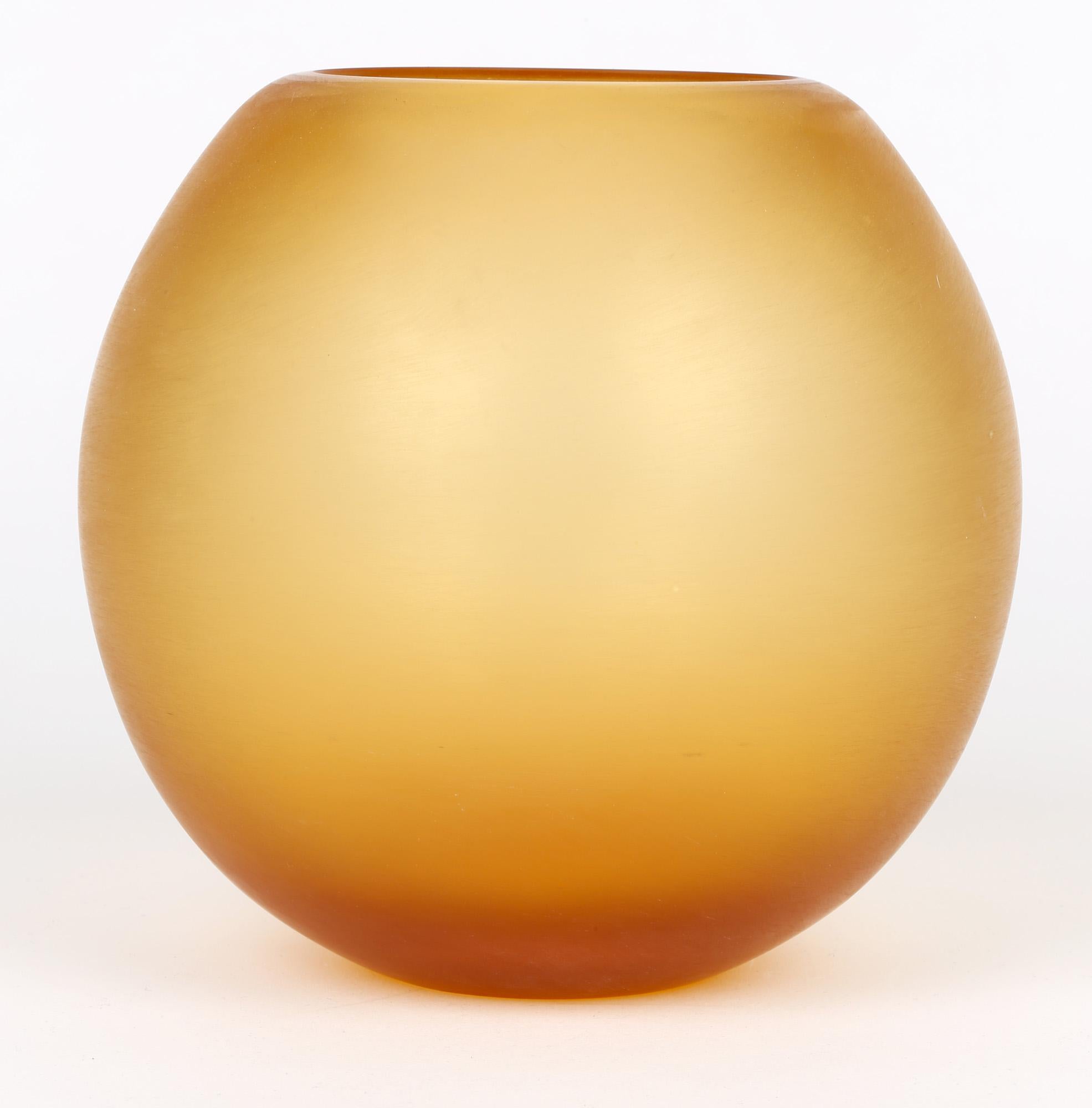 Italian Attributed Stylish Corroso Amber Glass Signed Vase For Sale 1