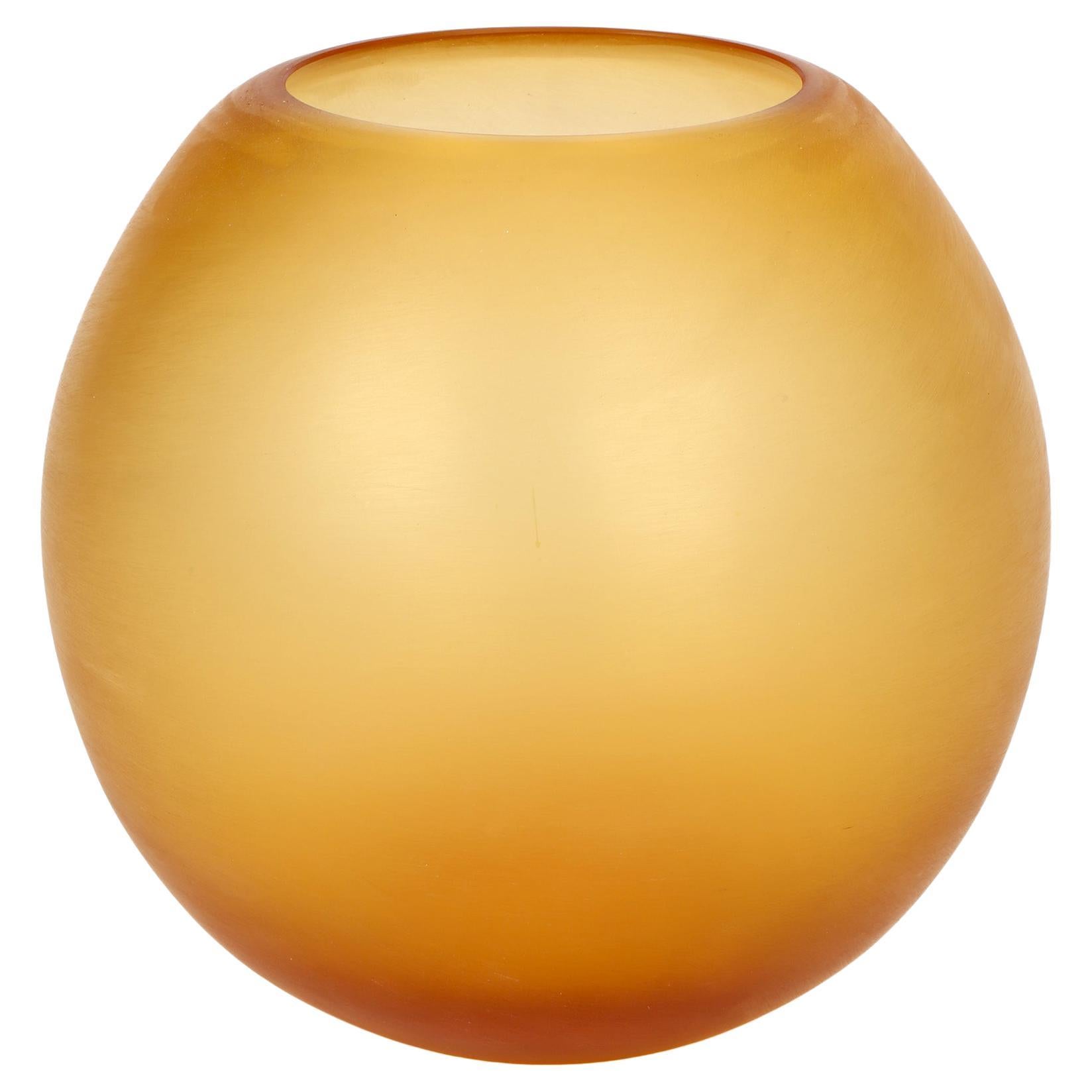 Italian Attributed Stylish Corroso Amber Glass Signed Vase