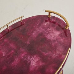 Chariot de bar italien en peau de chèvre aubergine par Aldo Tura, 1970