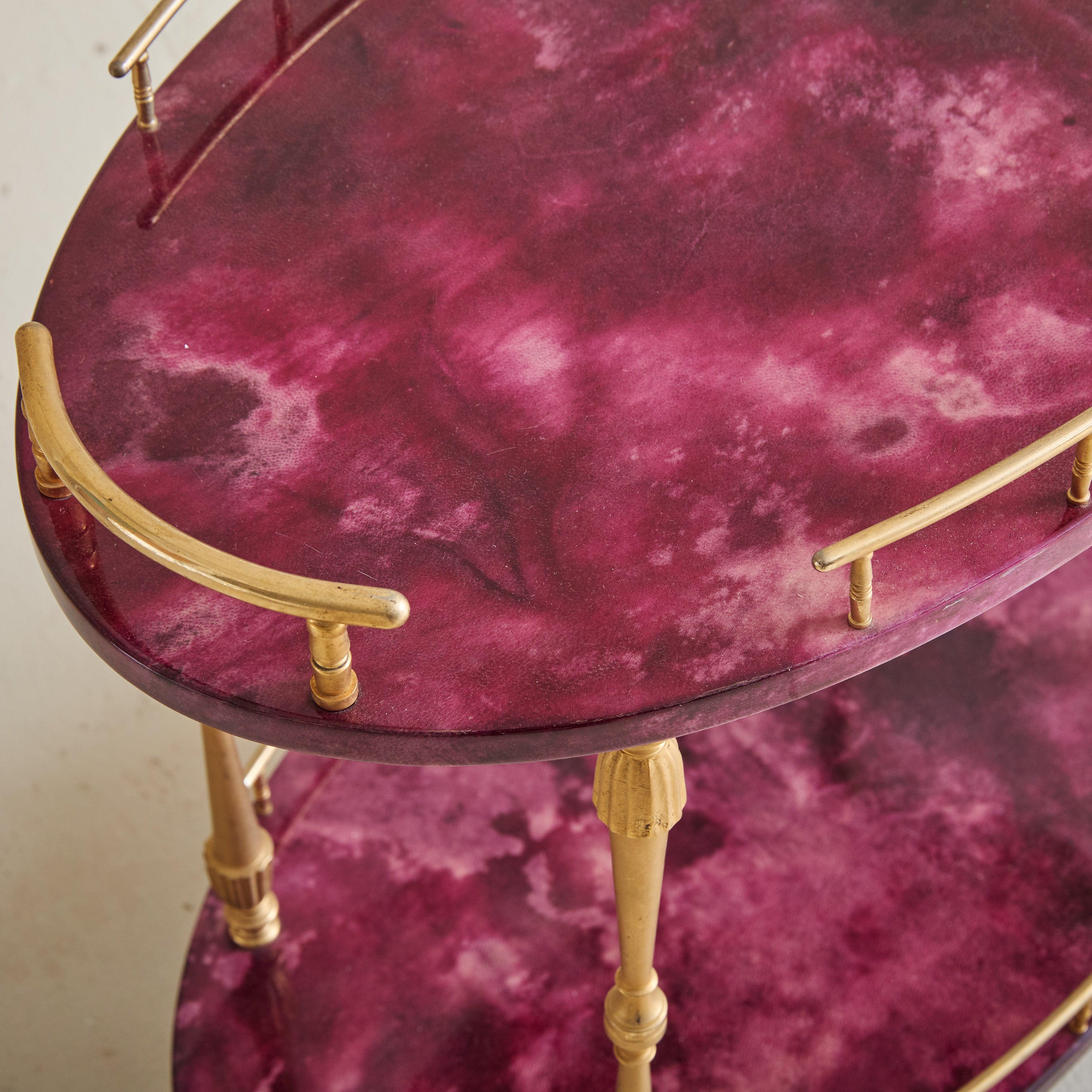 Fin du 20e siècle Chariot de bar italien en peau de chèvre aubergine par Aldo Tura, 1970 en vente