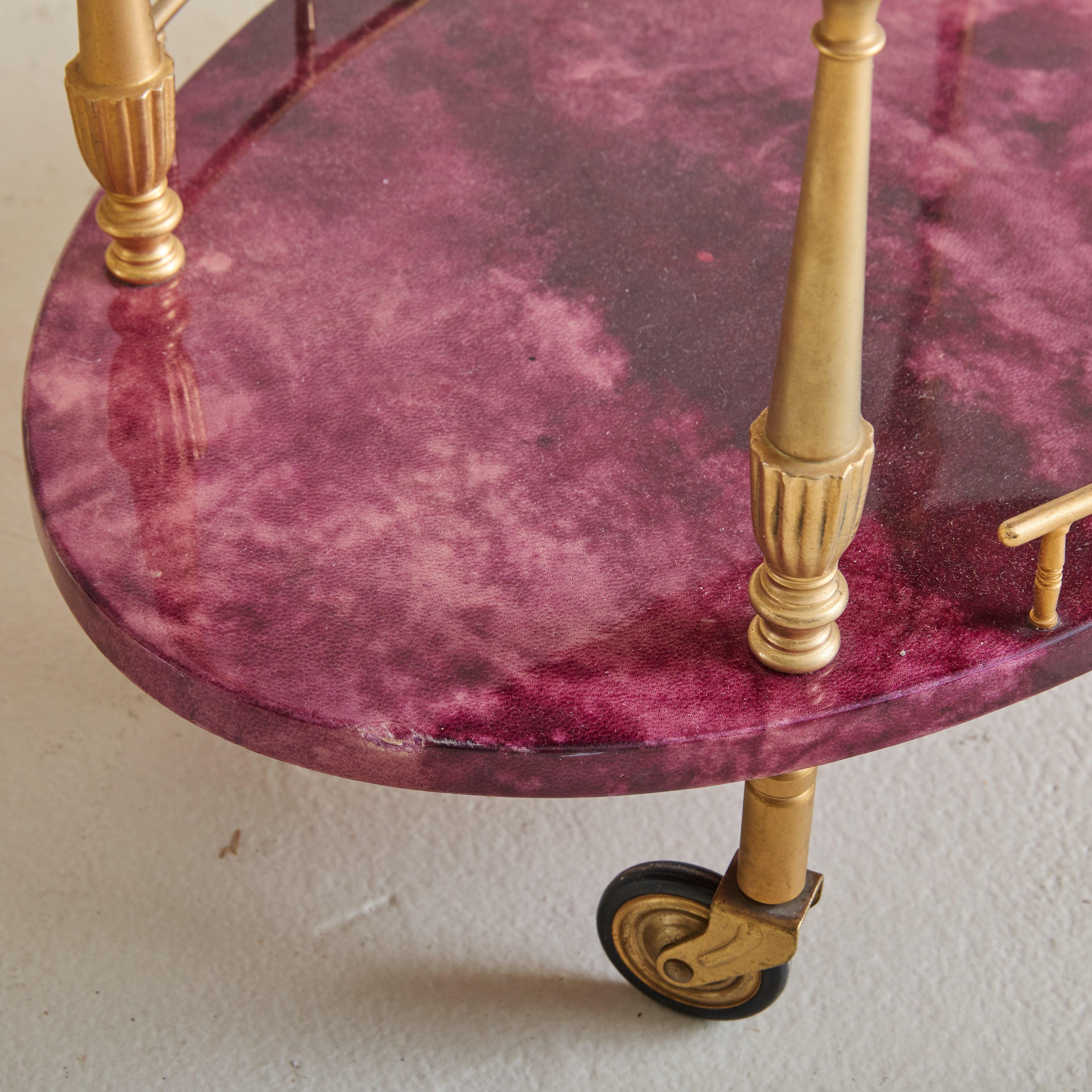 Chariot de bar italien en peau de chèvre aubergine par Aldo Tura, 1970 en vente 3
