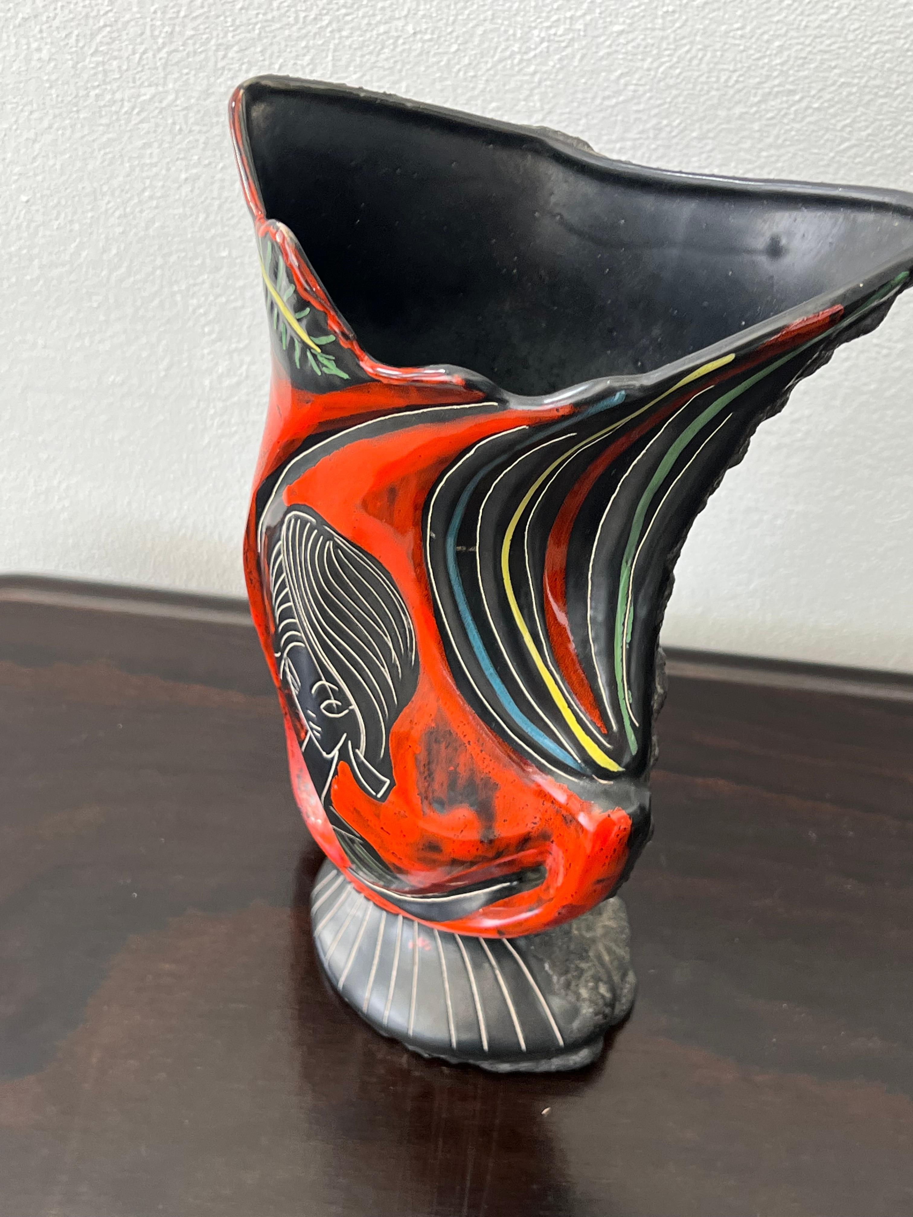 Mid-Century Modern Vase italien en lave d'Augusto Giulianelli pour San-Marino, années 1950 en vente