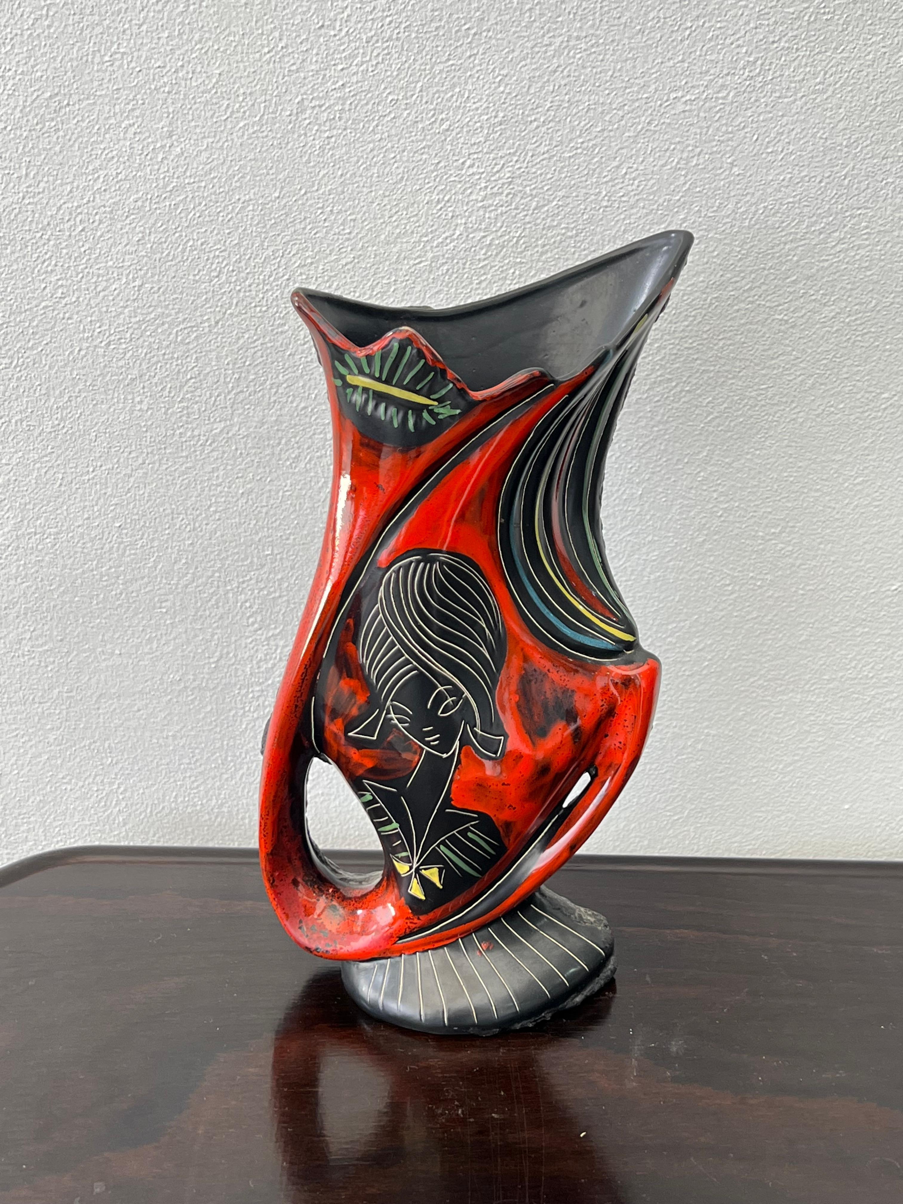 Hand-Painted Italian Augusto Giulianelli for San-Marino Lava Vase, 1950s For Sale