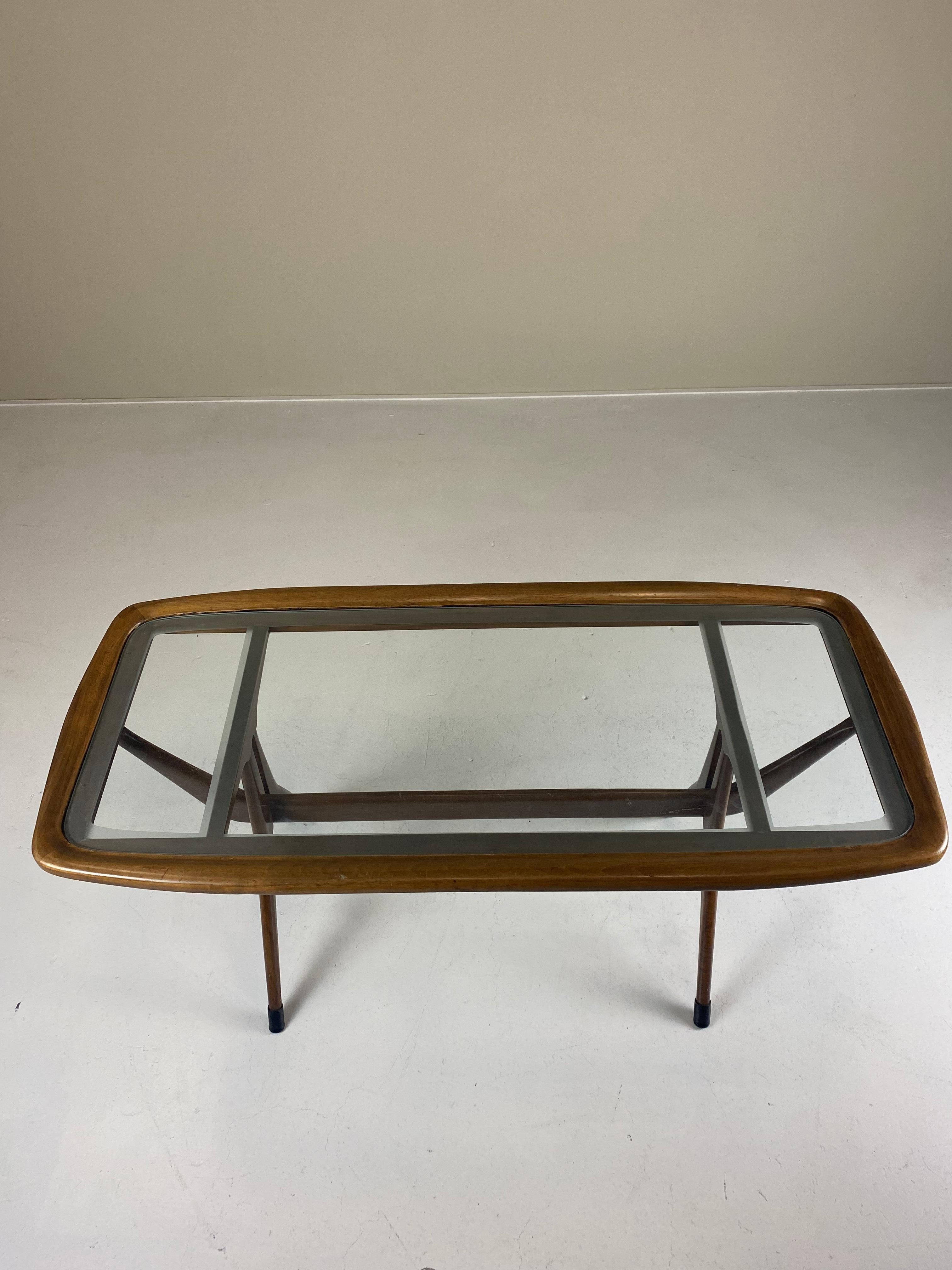 Etched Italian Avantgarde Walnut Coffee Table, Attributed to Cesare Lacca for Cassina For Sale