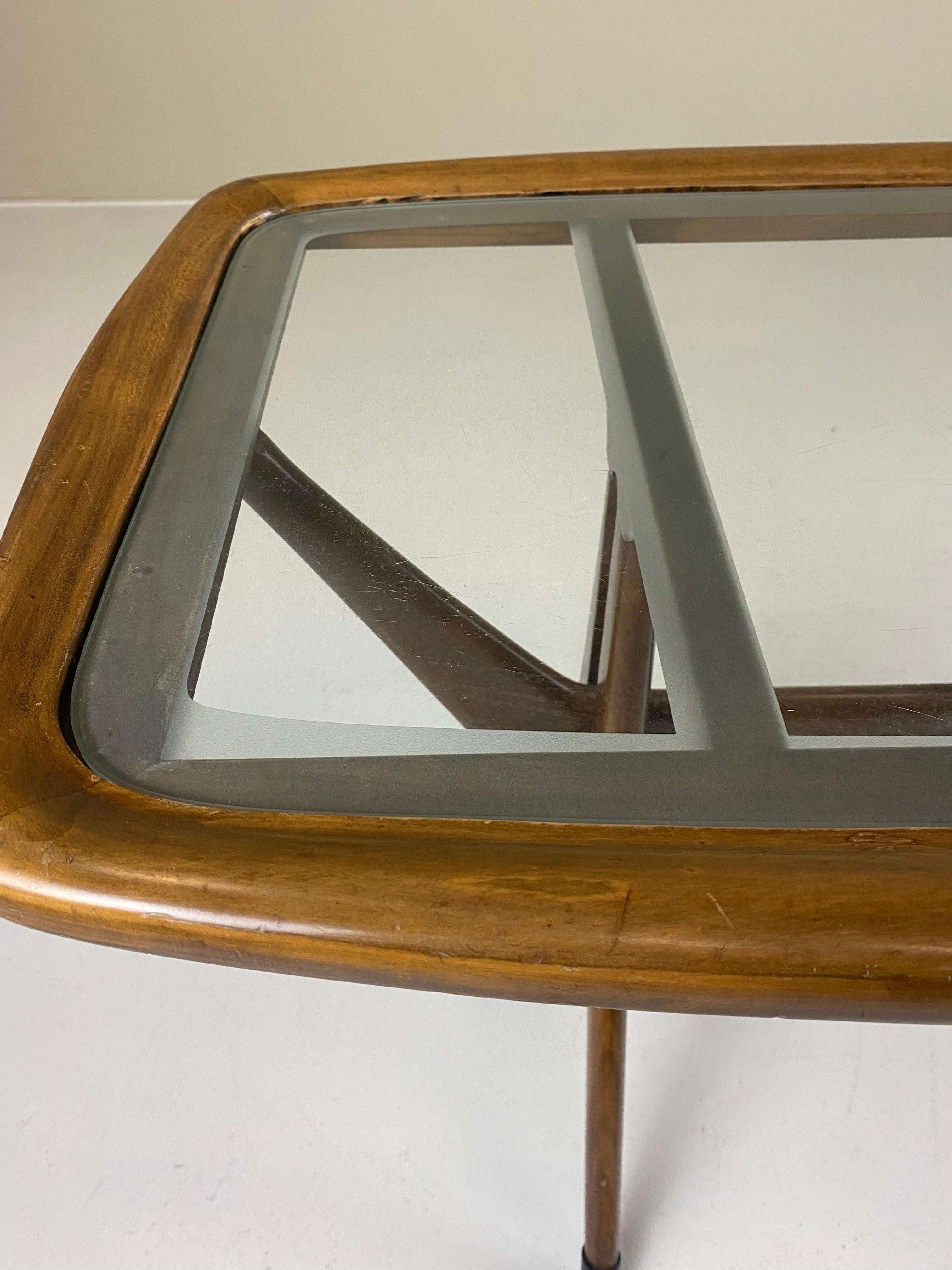 Mid-20th Century Italian Avantgarde Walnut Coffee Table, Attributed to Cesare Lacca for Cassina For Sale