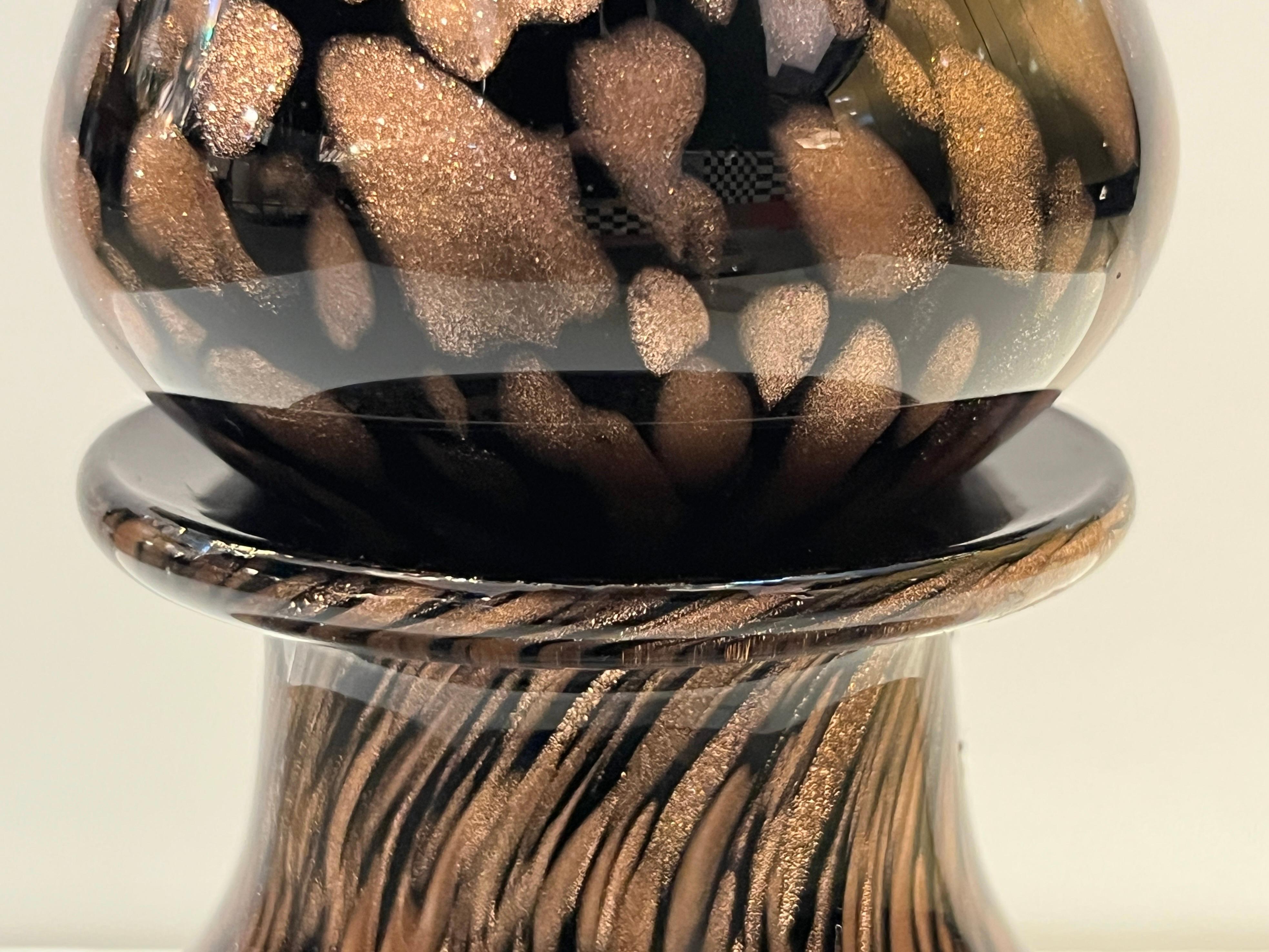 Italian Aventurine Vintage Murano Glass Black Copper Large Bottle with Stopper  For Sale 6