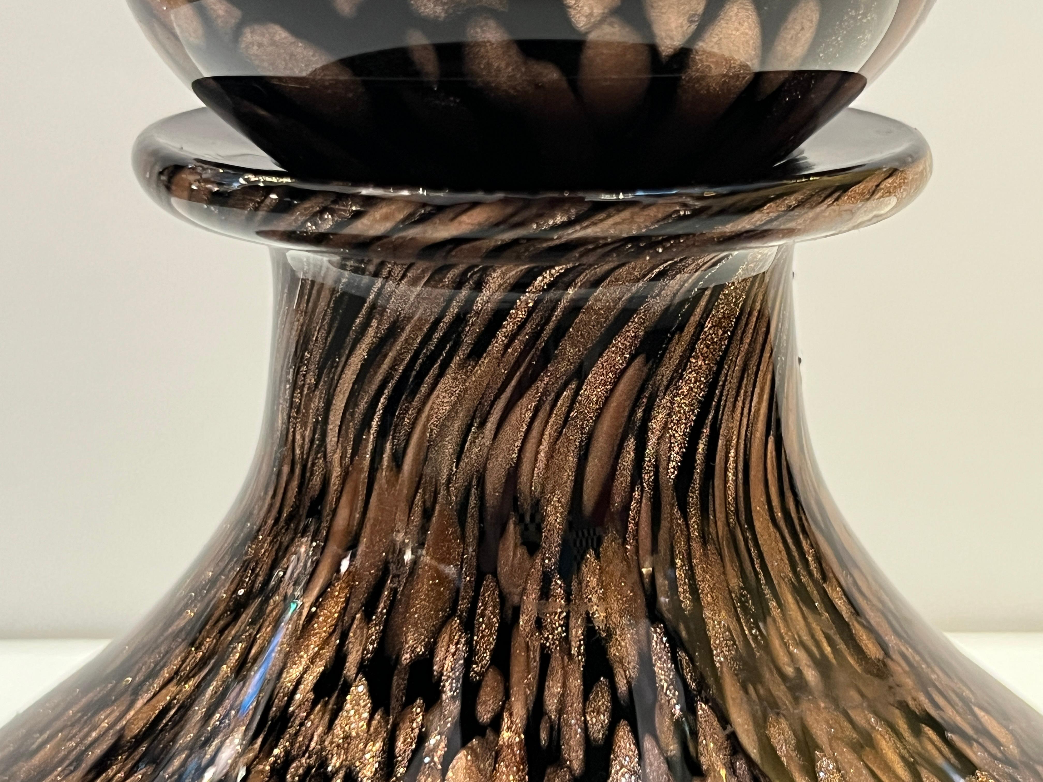 Italian Aventurine Vintage Murano Glass Black Copper Large Bottle with Stopper  For Sale 8