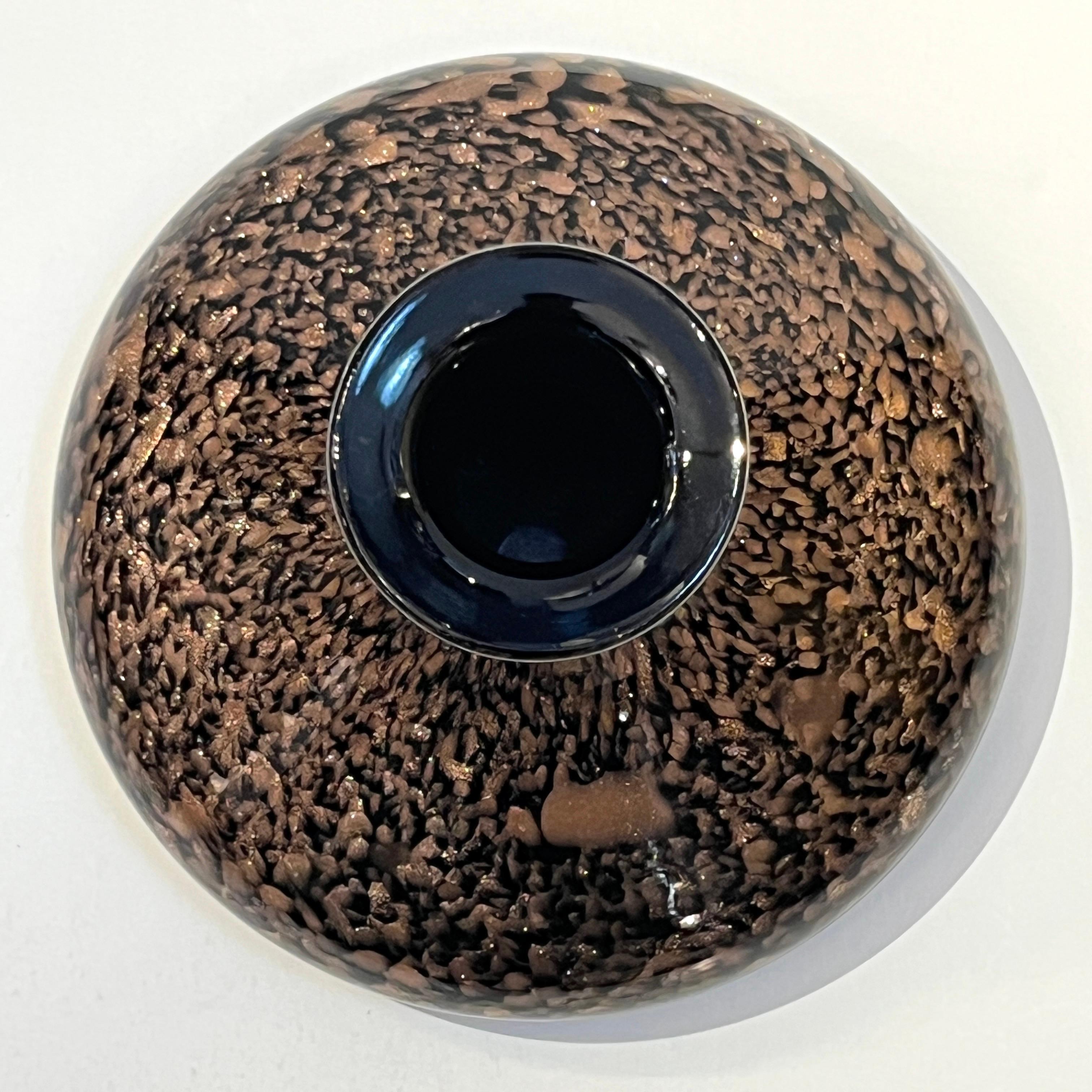 Italian Aventurine Vintage Murano Glass Black Copper Large Bottle with Stopper  For Sale 3