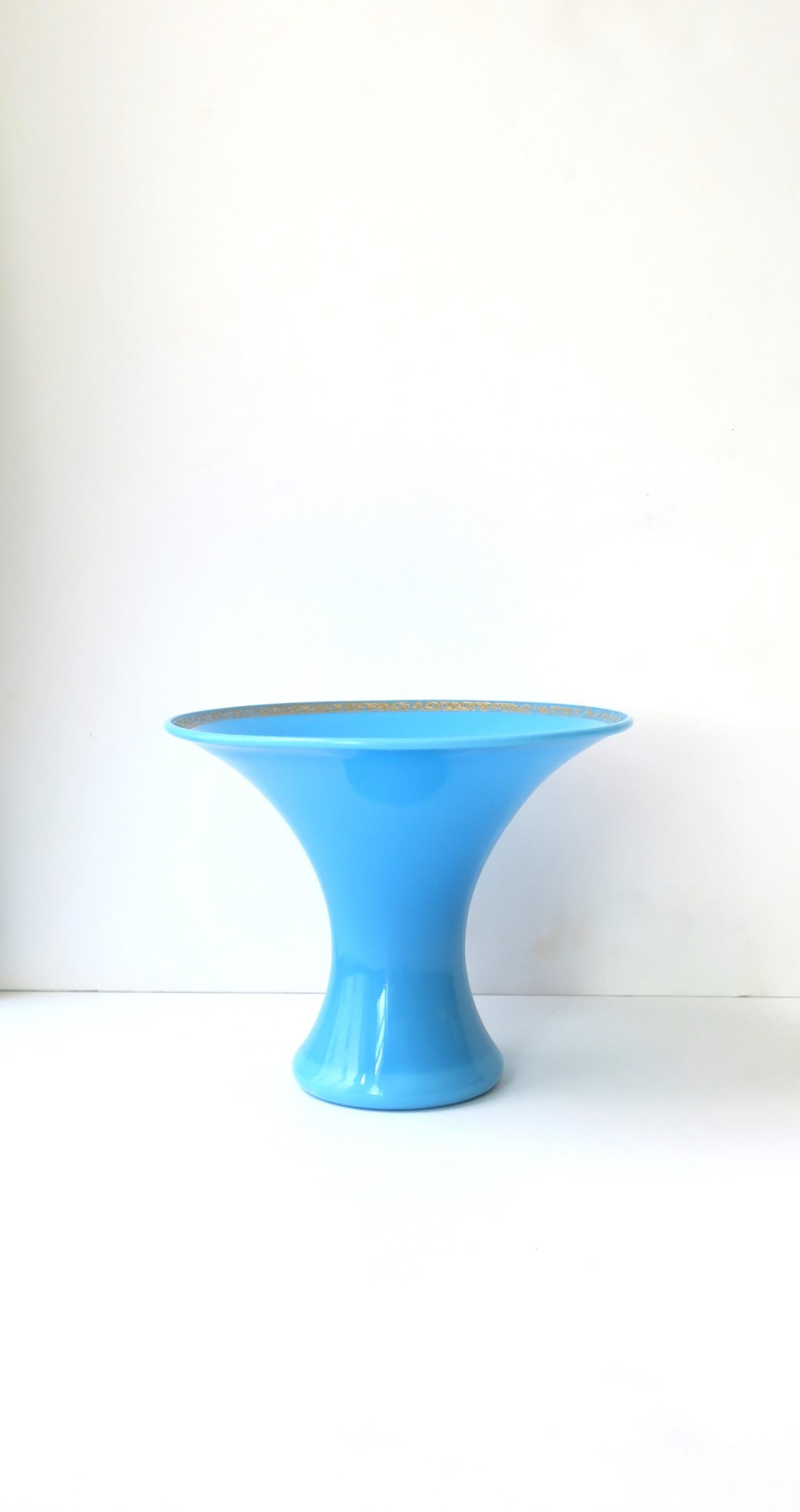 Italian Azure Blue Opaline Glass Vase In Good Condition For Sale In New York, NY
