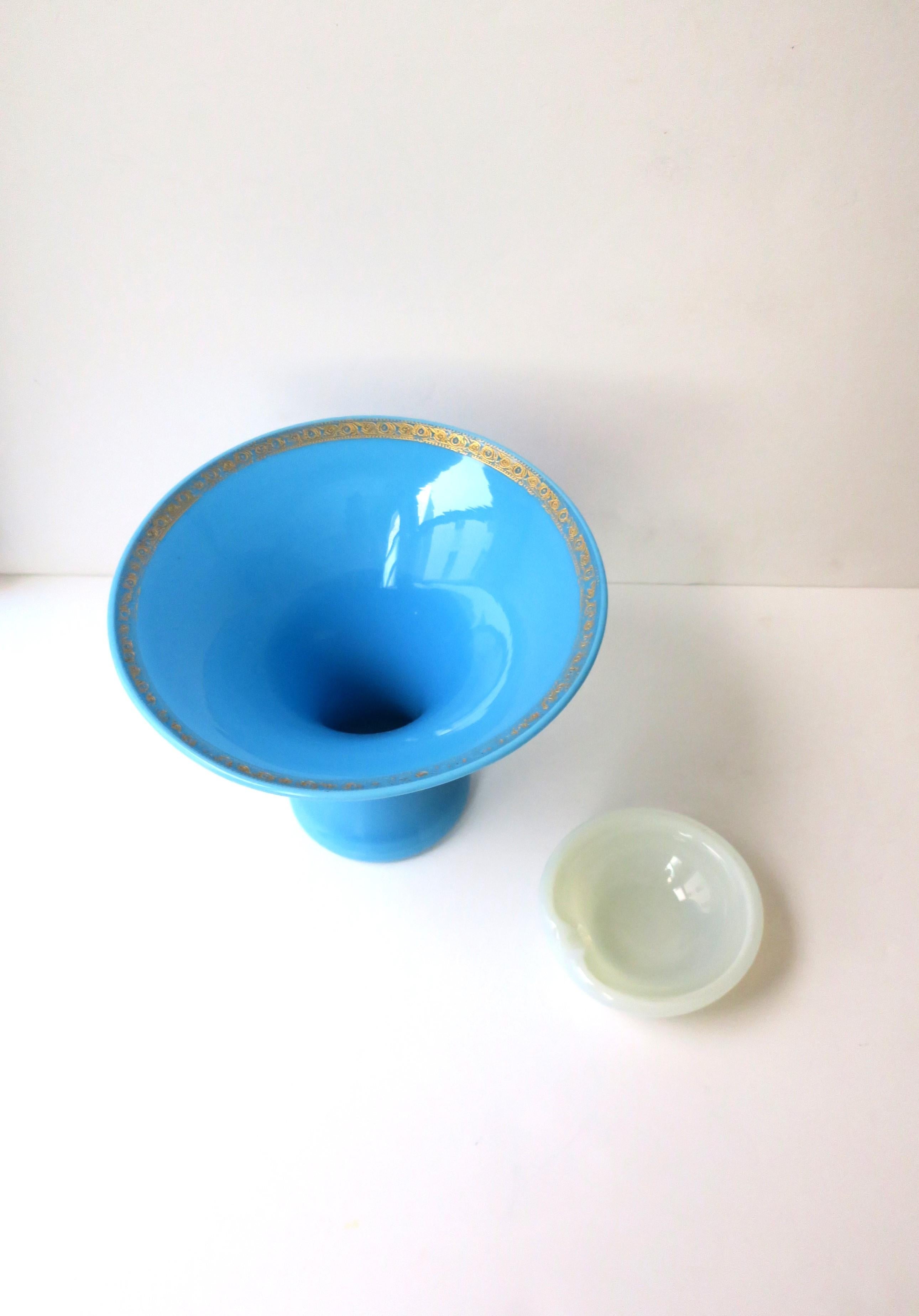 Italian Azure Blue Opaline Glass Vase For Sale 2