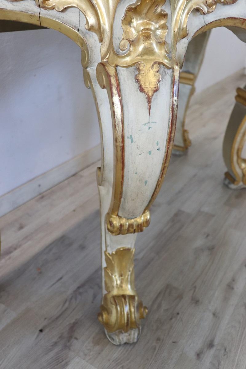 Italian Baroque Style Lacquered and Gilded Wood Console Table For Sale 6