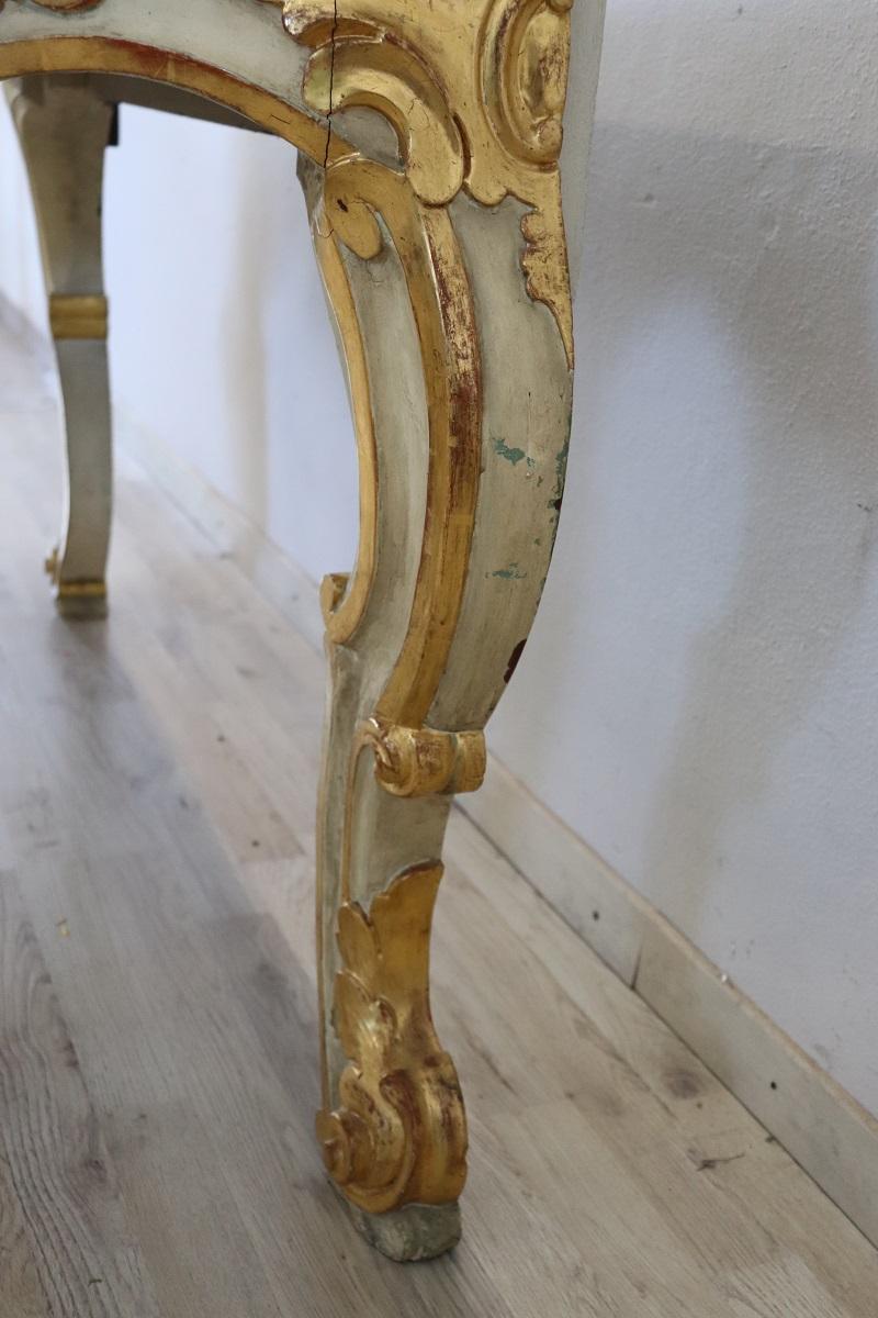 Italian Baroque Style Lacquered and Gilded Wood Console Table For Sale 9