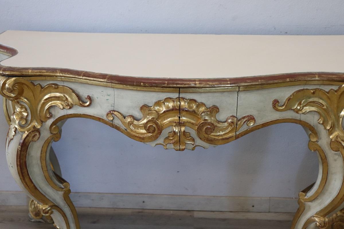 Italian Baroque Style Lacquered and Gilded Wood Console Table For Sale 2