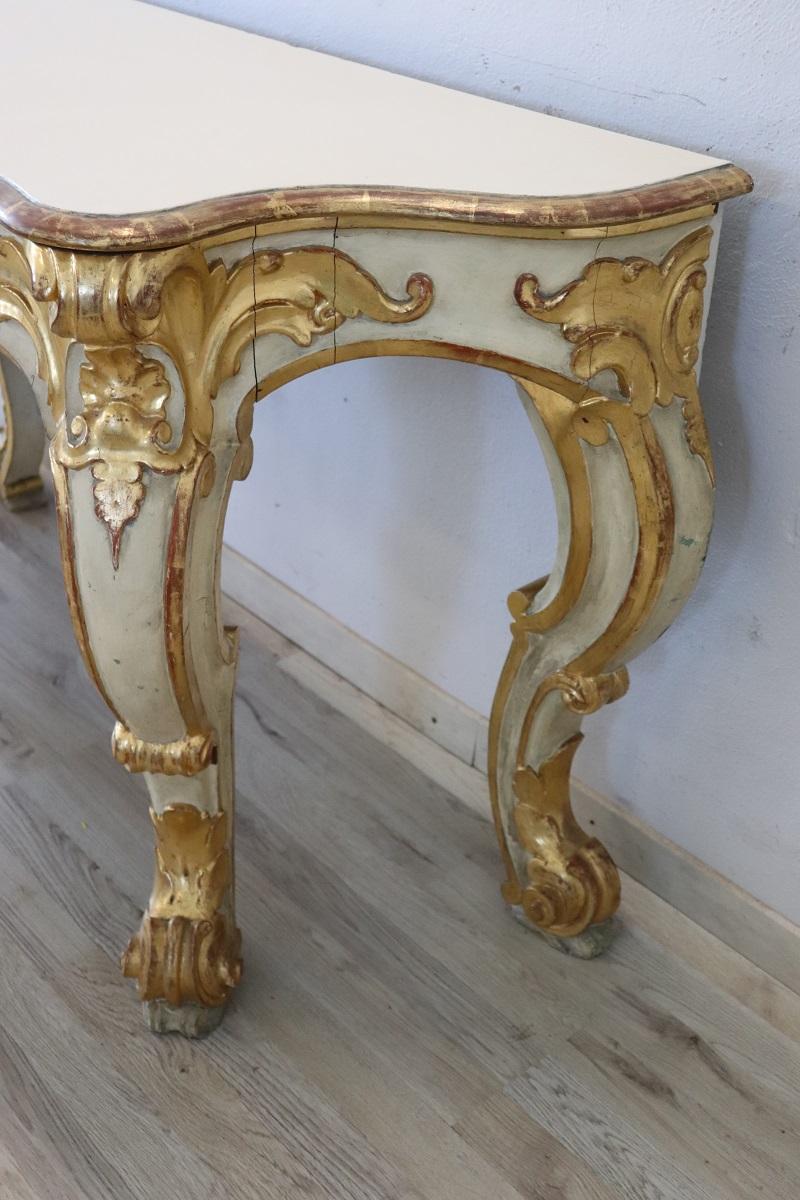 Italian Baroque Style Lacquered and Gilded Wood Console Table For Sale 3