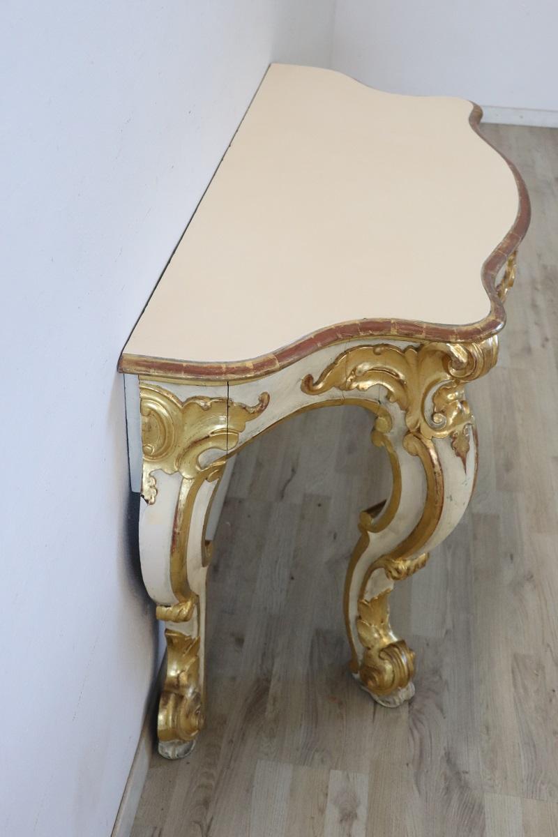 Italian Baroque Style Lacquered and Gilded Wood Console Table For Sale 4