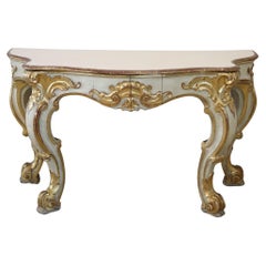 Consola italiana de madera lacada y dorada de estilo barroco