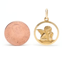 Italian Baby Angel Charm, 14K Yellow Gold, Length 1 Inch, Medium Angel Charm