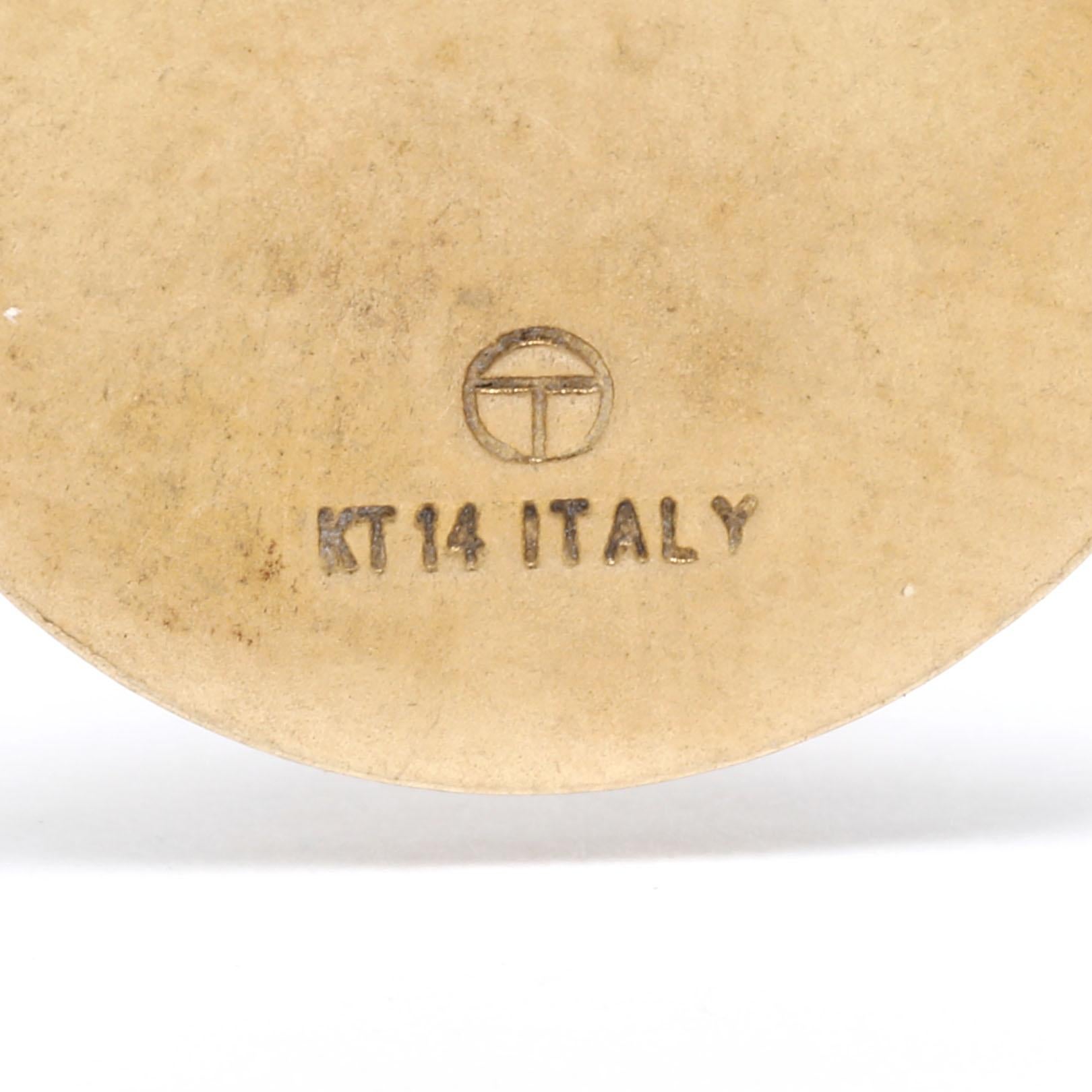 Italienischer Baby-Engelscheibenanhänger, 14K Gelbgold, Länge 7/8 Zoll, Medium Gold für Damen oder Herren
