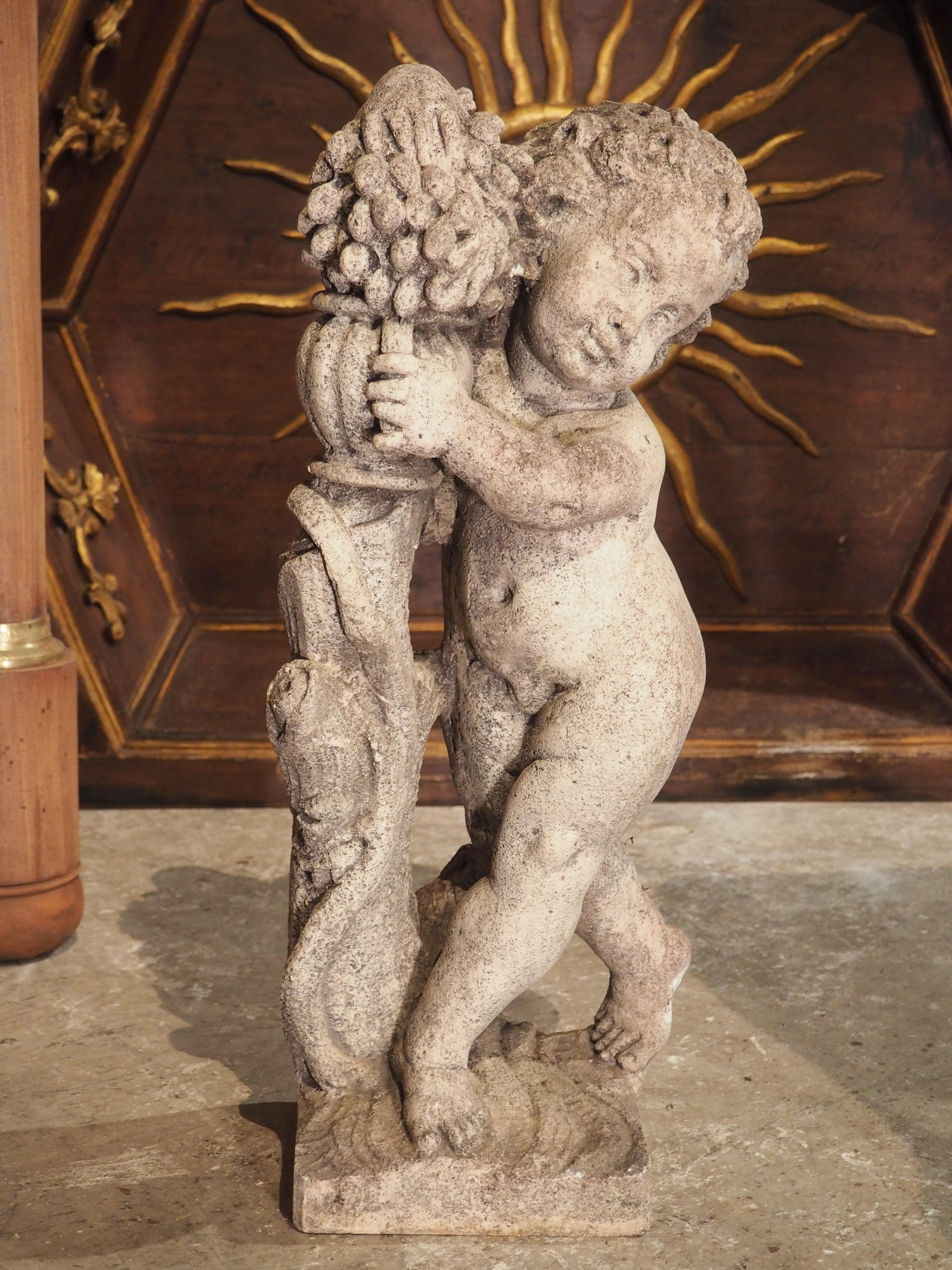 Italian Bacchanalian Putti Statue in Cast Stone, 20th C 8