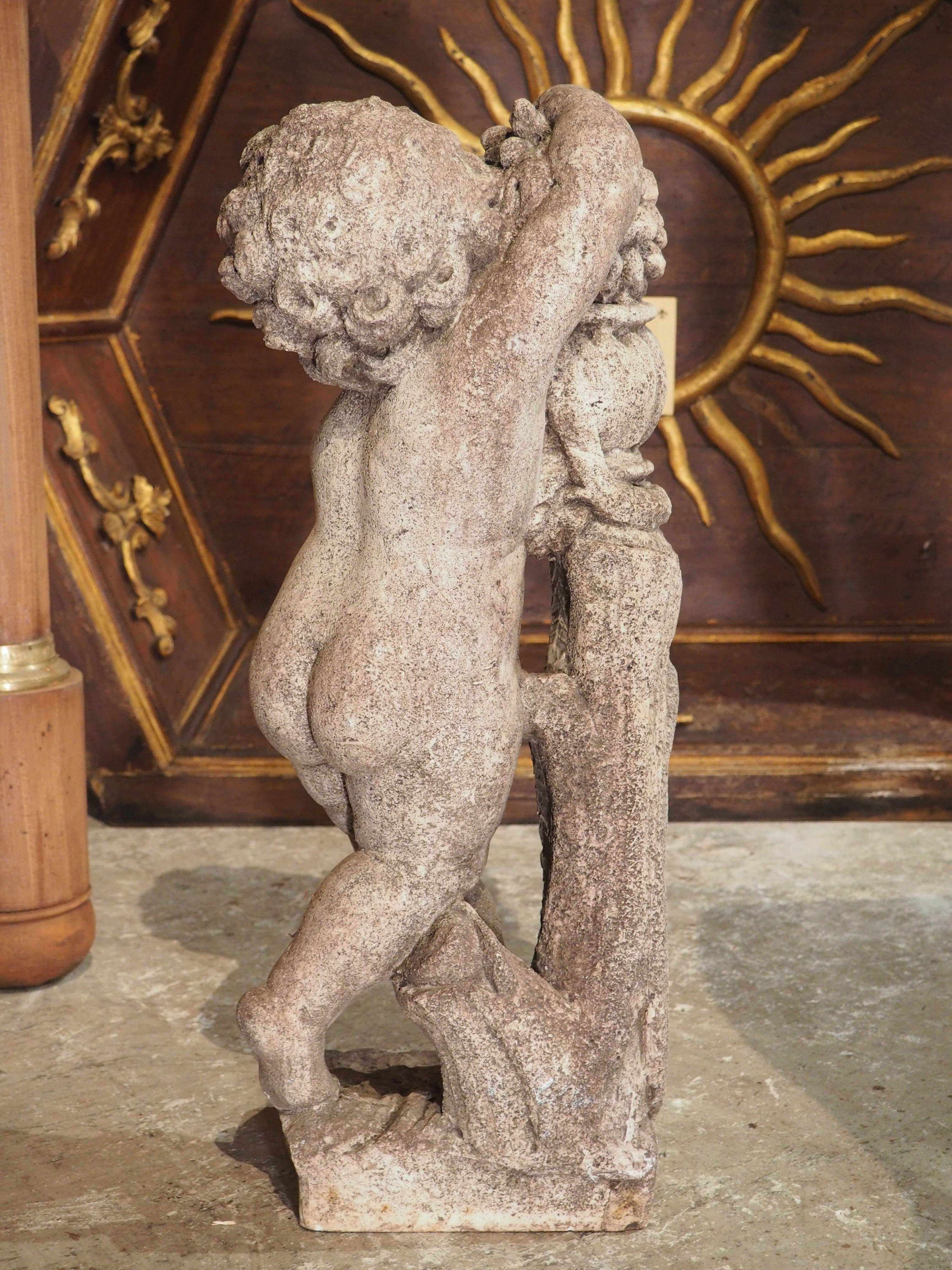 Italian Bacchanalian Putti Statue in Cast Stone, 20th C 3