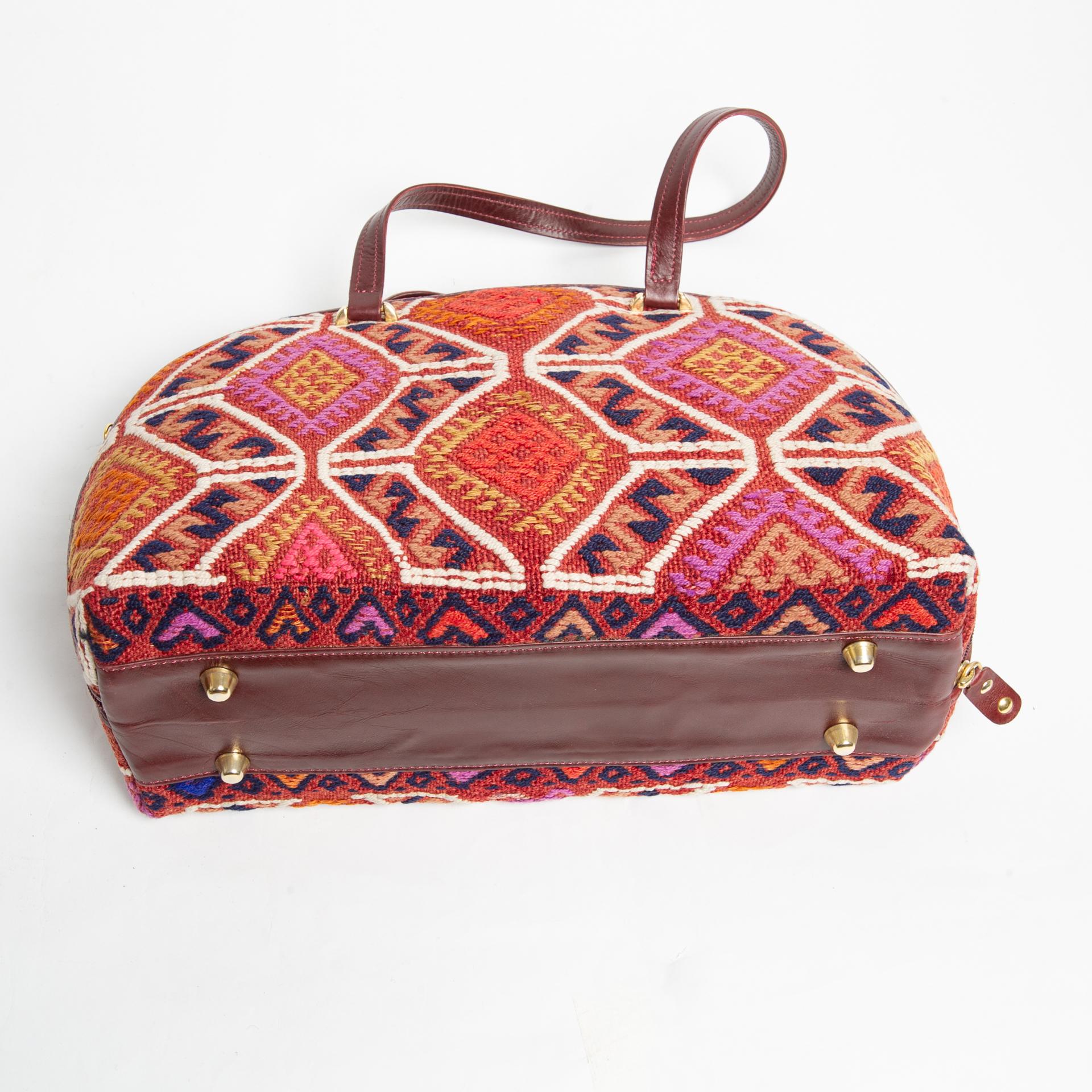 Contemporary Italian Bag with Kilim and Leather For Sale