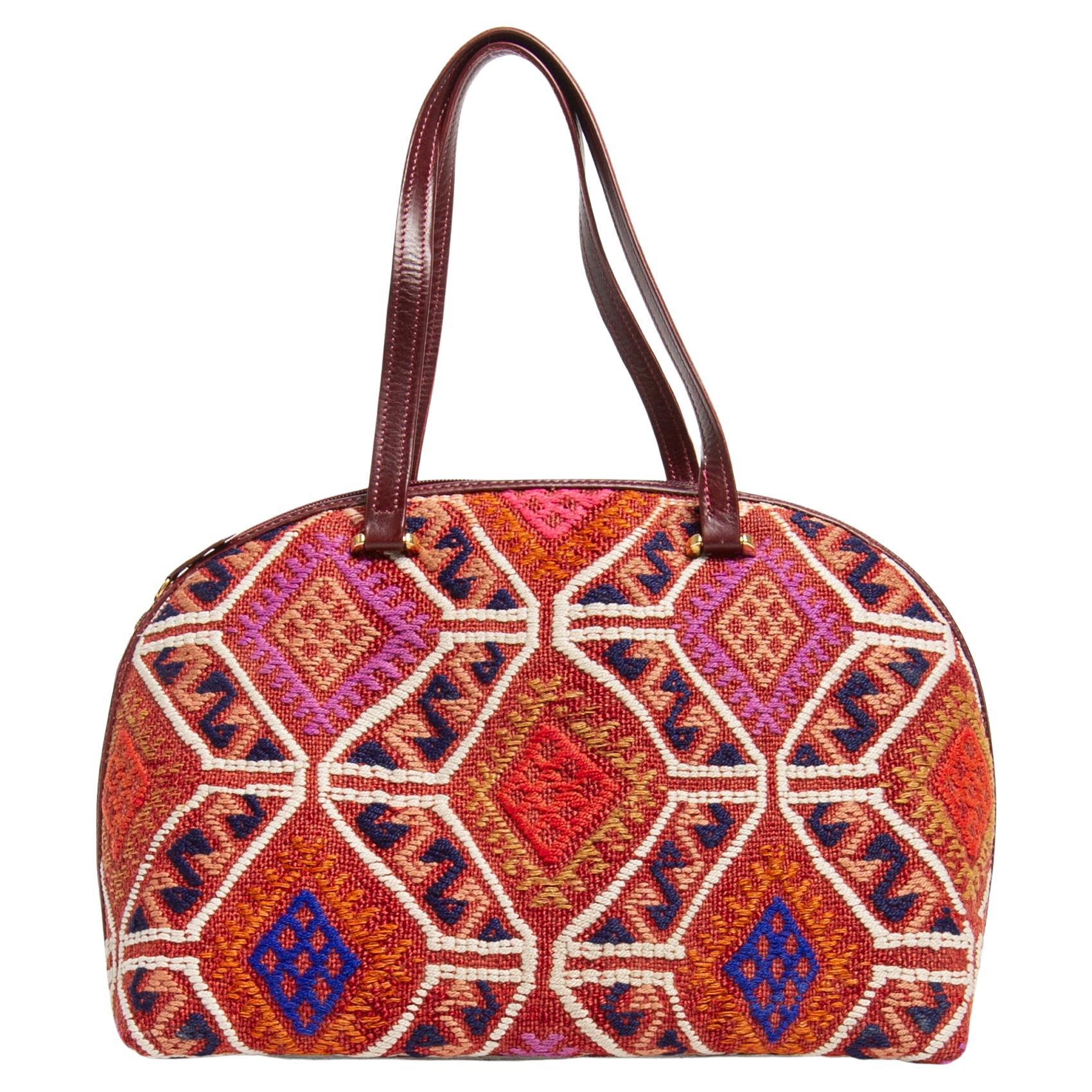 Italian Bag with Kilim and Leather For Sale