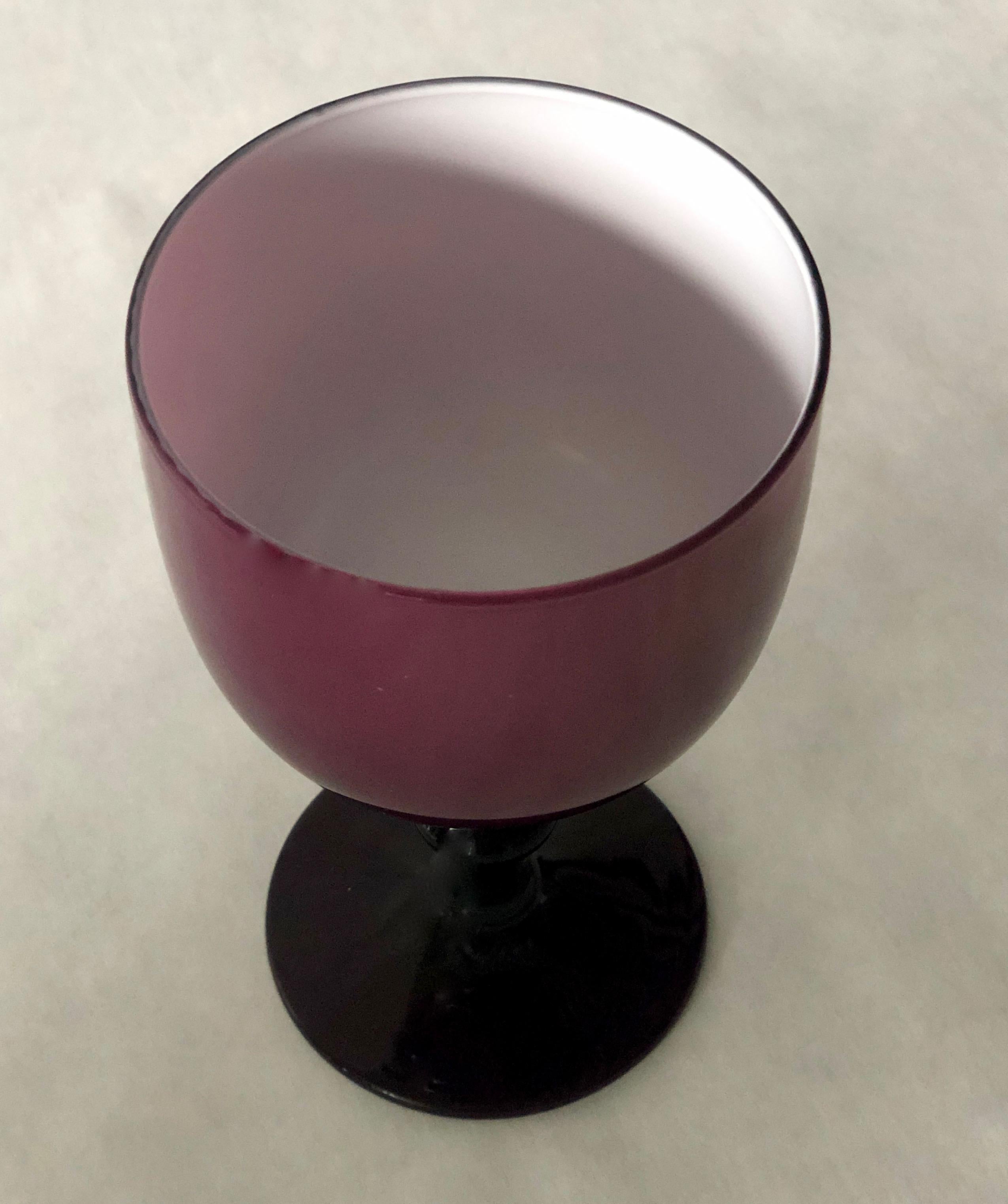 Mid-Century Modern Italian Balboa Deep Purple & White Encased Venetian Glass Pitcher with 8 Goblets For Sale